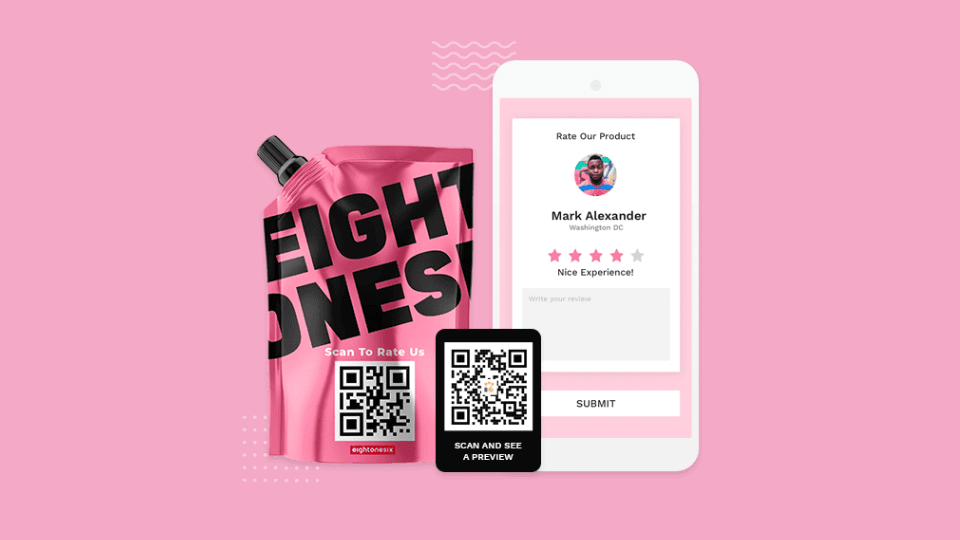 An example of how QR Codes can be used on product packaging to collect audience rating and reviews