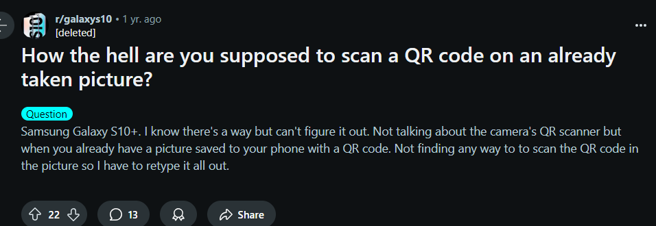 Reddit thread discussing about How to scan a QR Code from an existing image