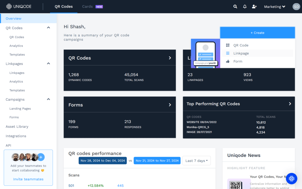Uniqode dashboard Linkpage setup tab to build your playlist Linkpage.