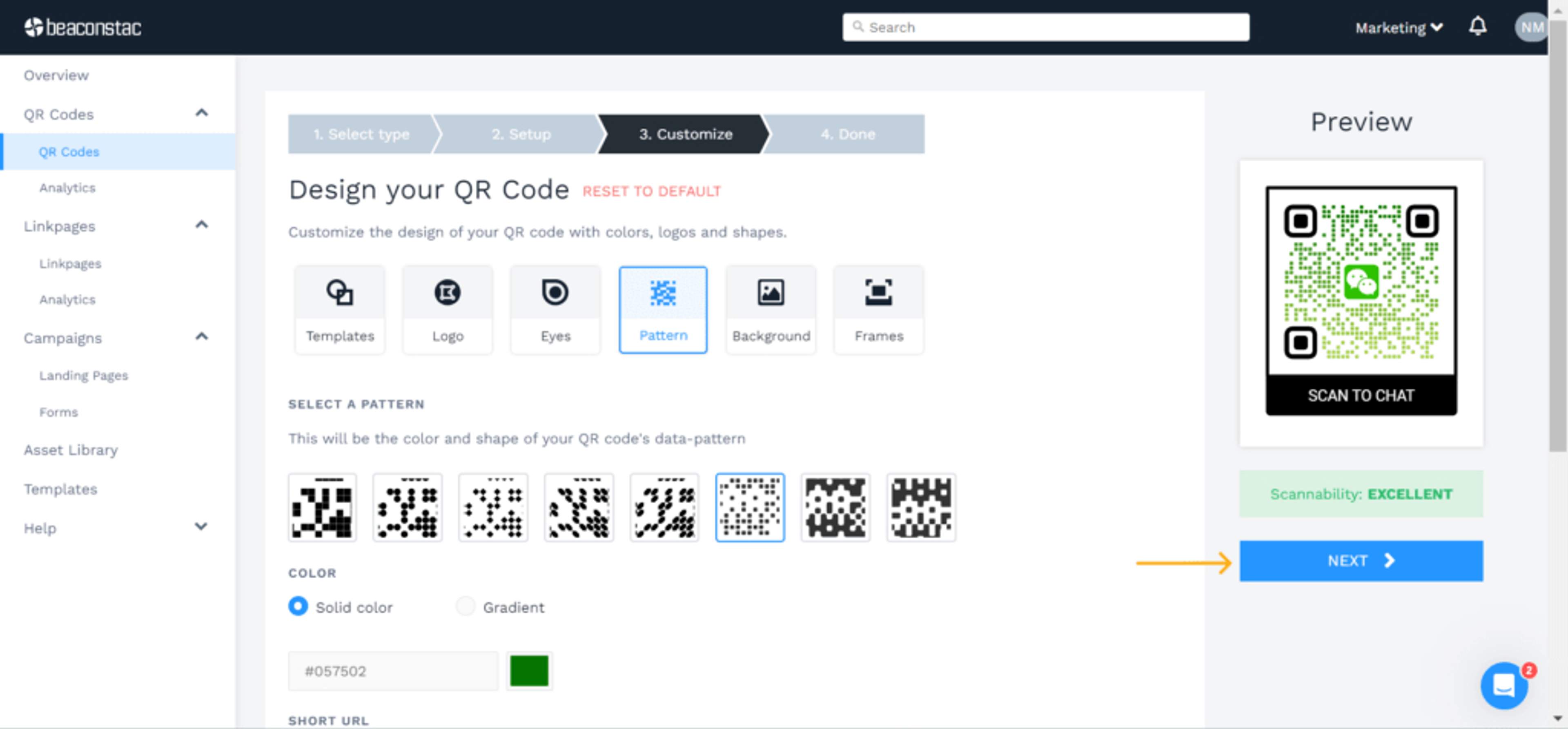 Customize your weChat QR Code with options on the Uniqode dashboard