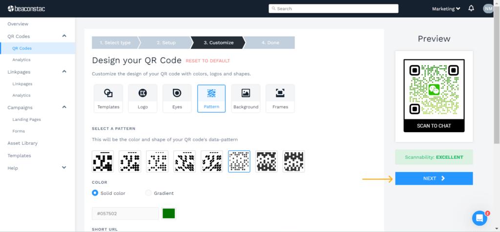 Customize your weChat QR Code with options on the Uniqode dashboard