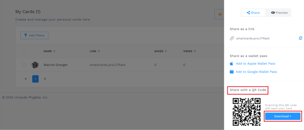 share digital business card as a qr code