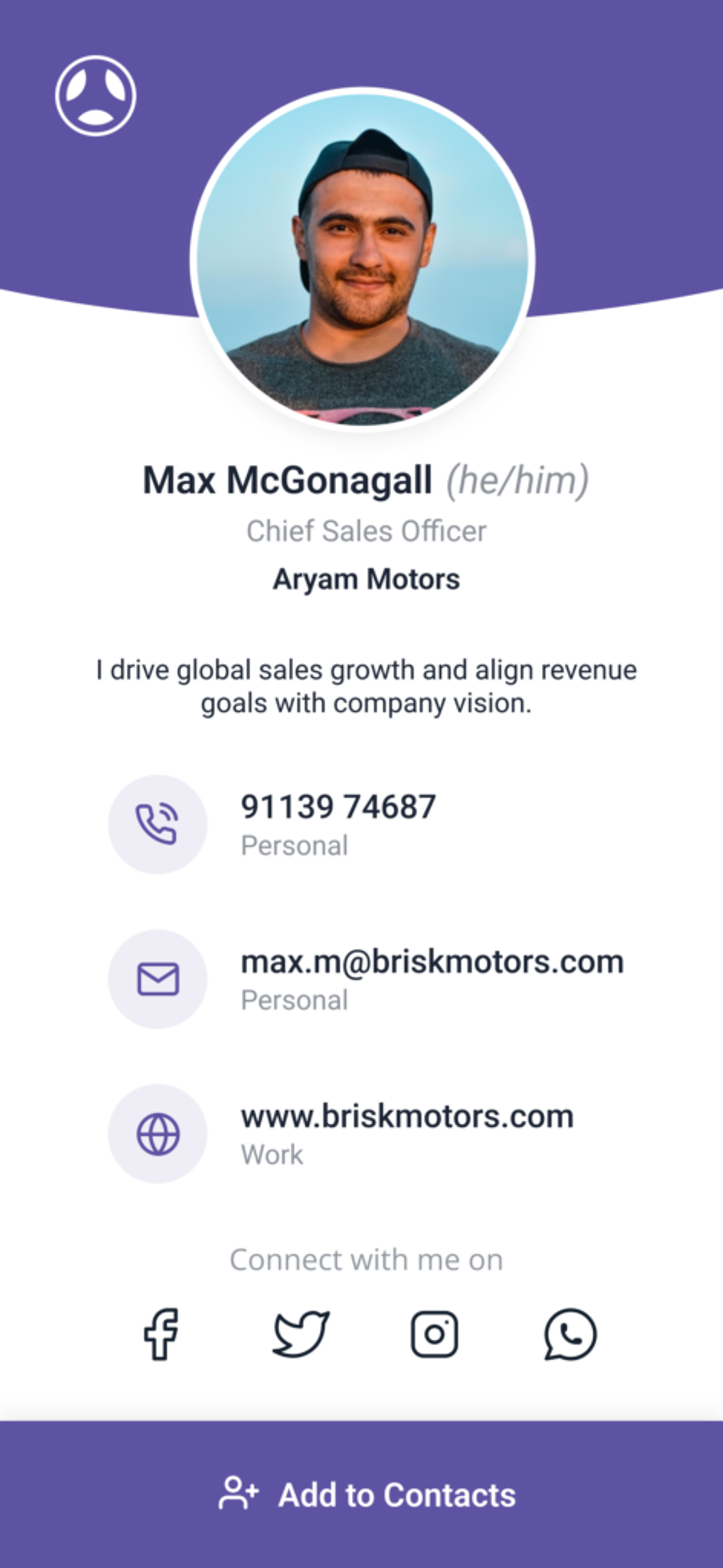 Digital business card template for sales