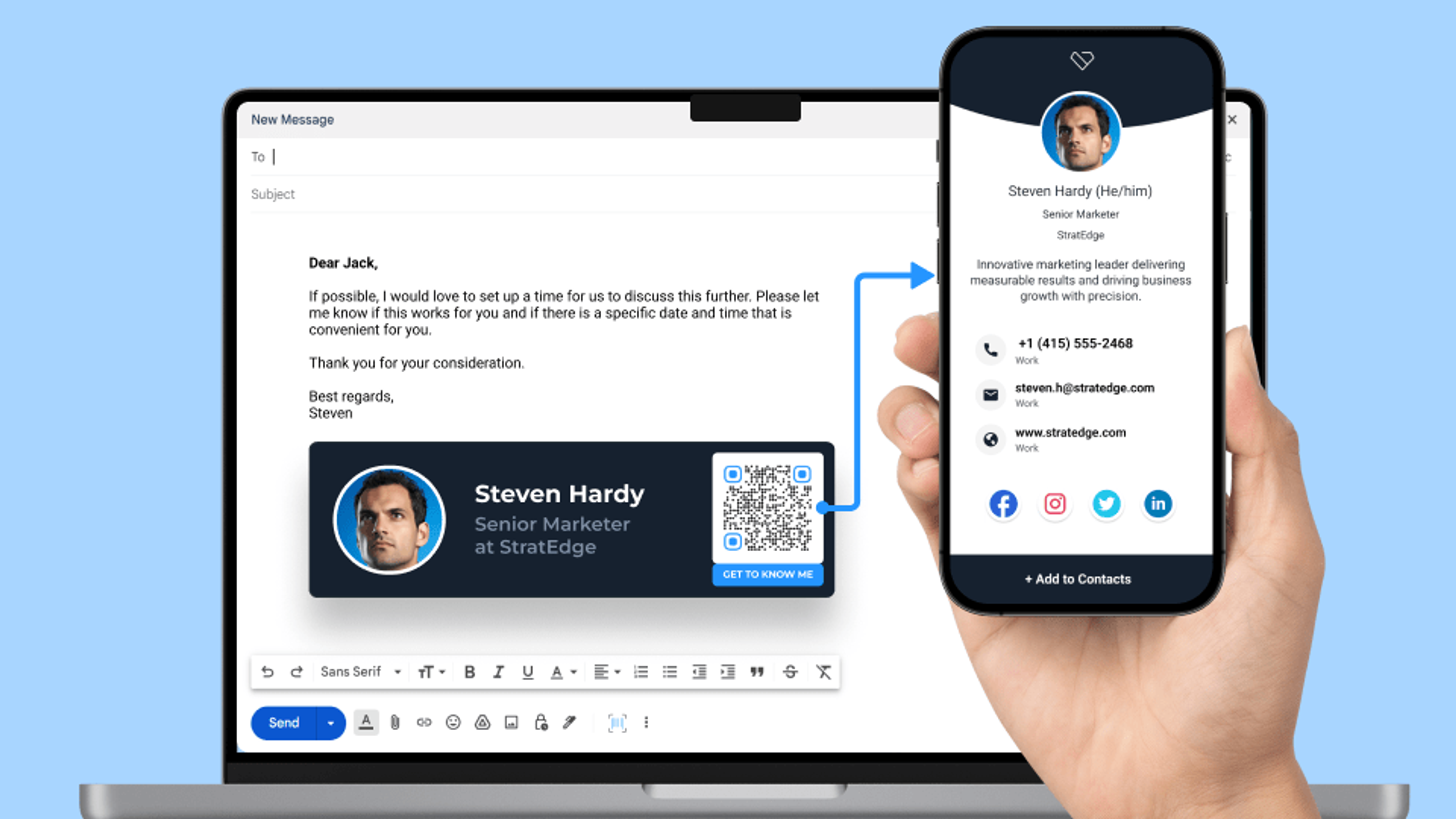 Attach a digital business card to your outreach emails for recruitment