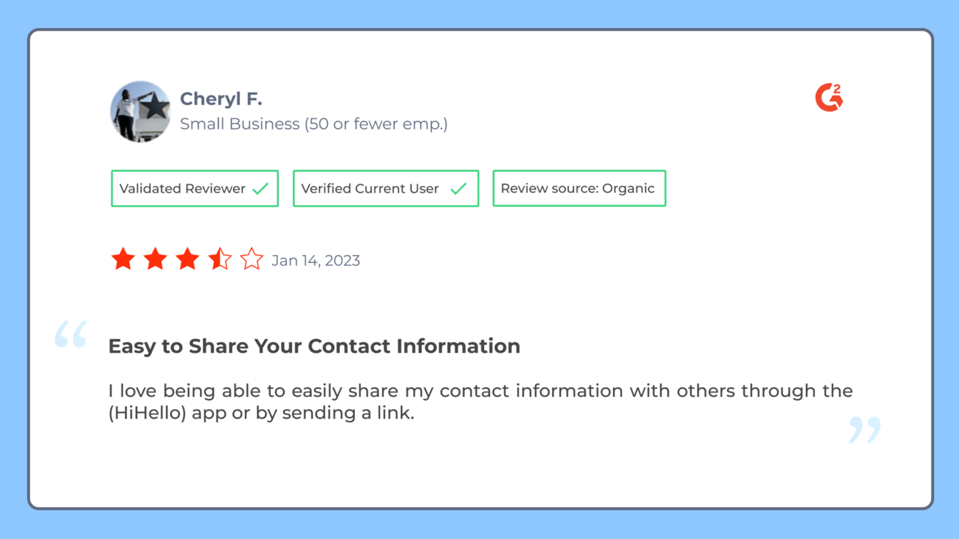 HiHello card sharing review from G2
