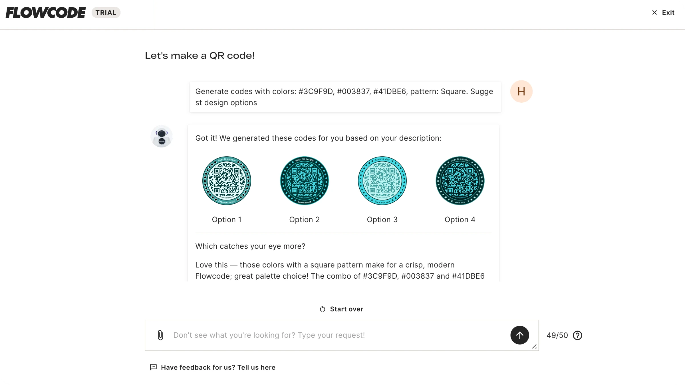 Flowcode AI chat feature