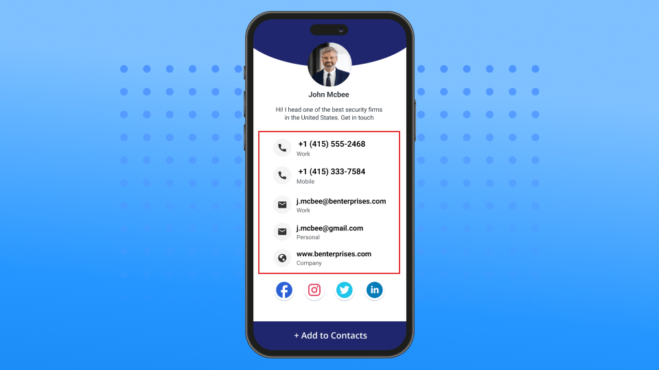 Adding your contact details to a business card