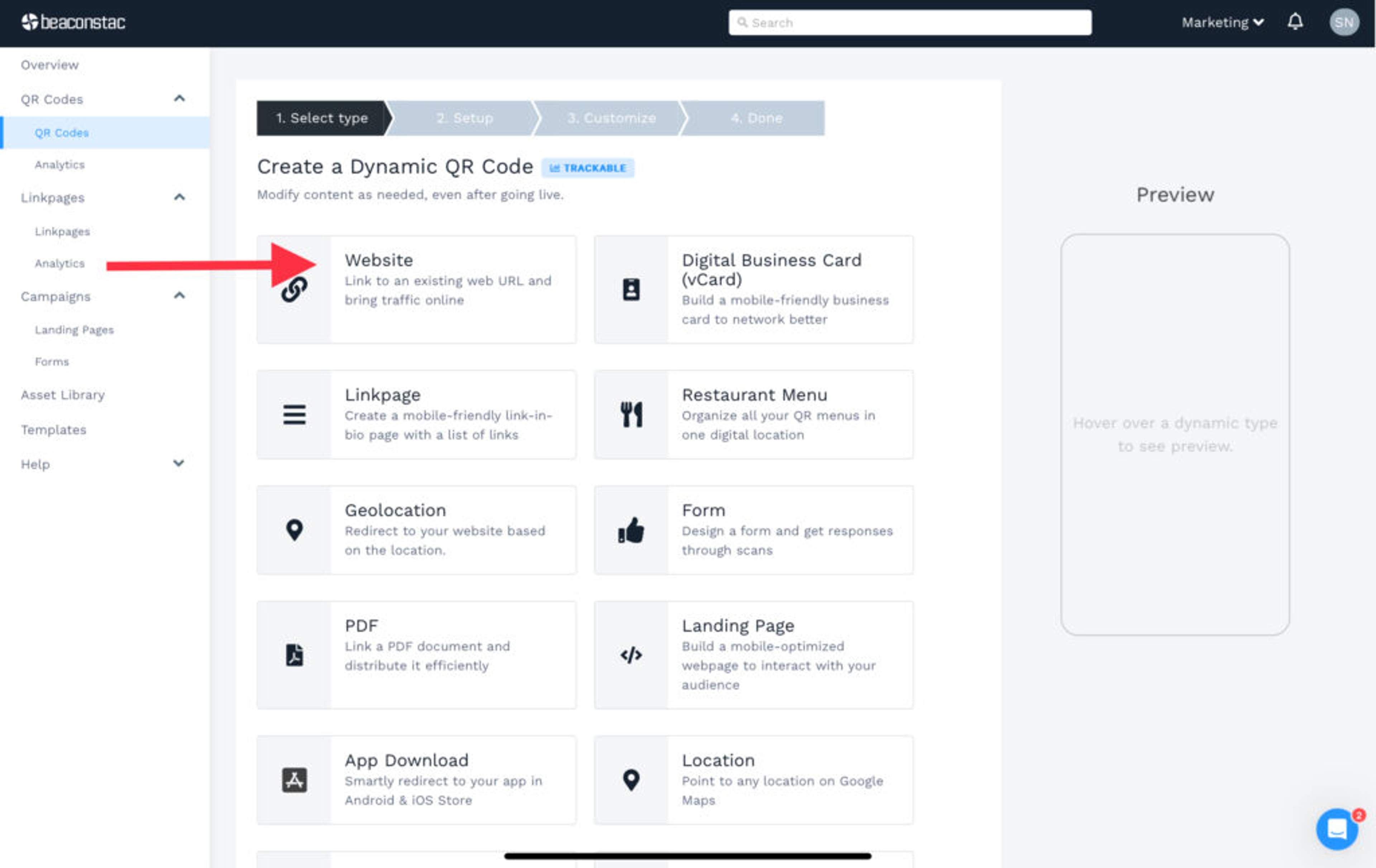 Choose Website as your campaign to create white qr code