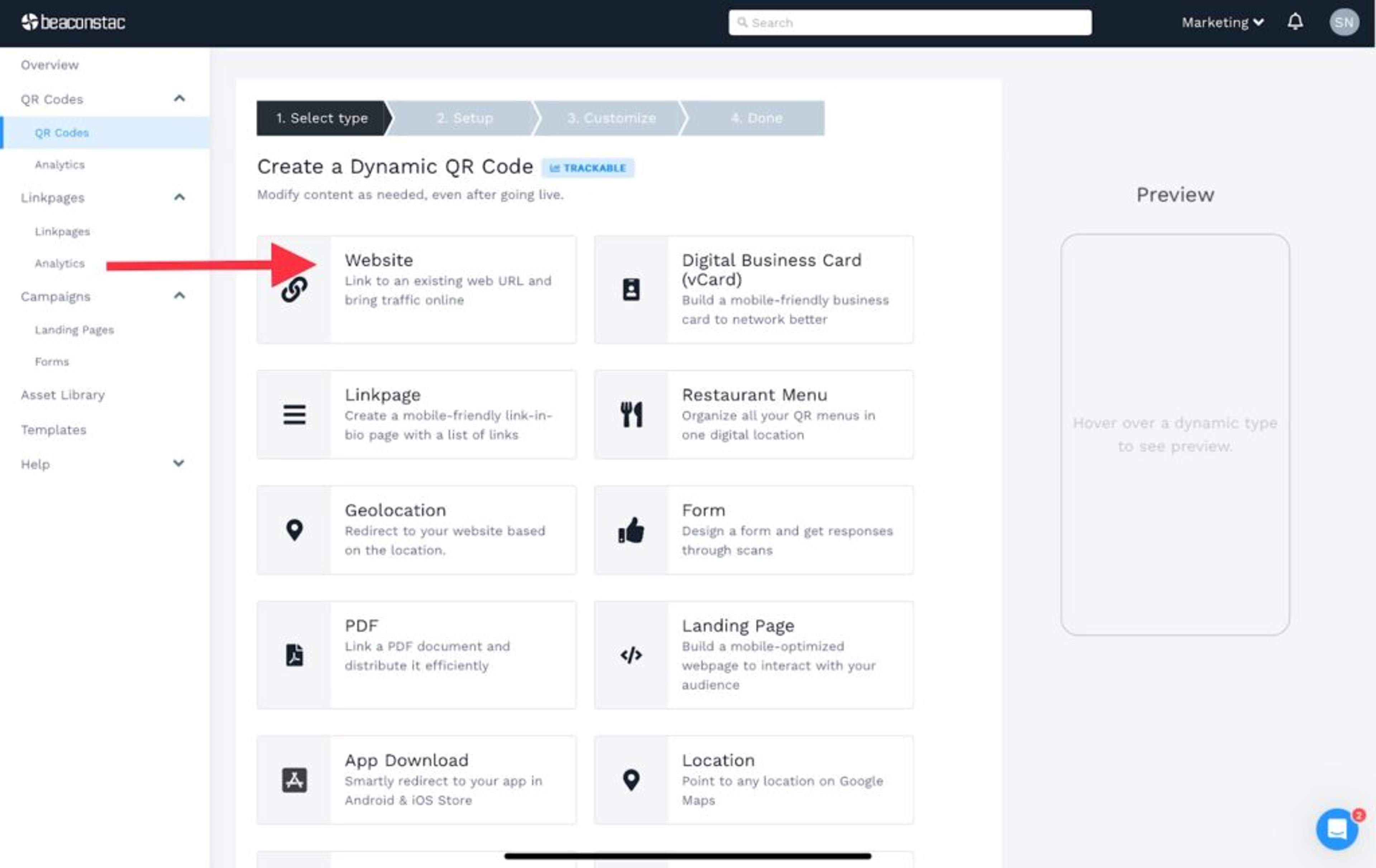 Choose "Website" as your campaign
