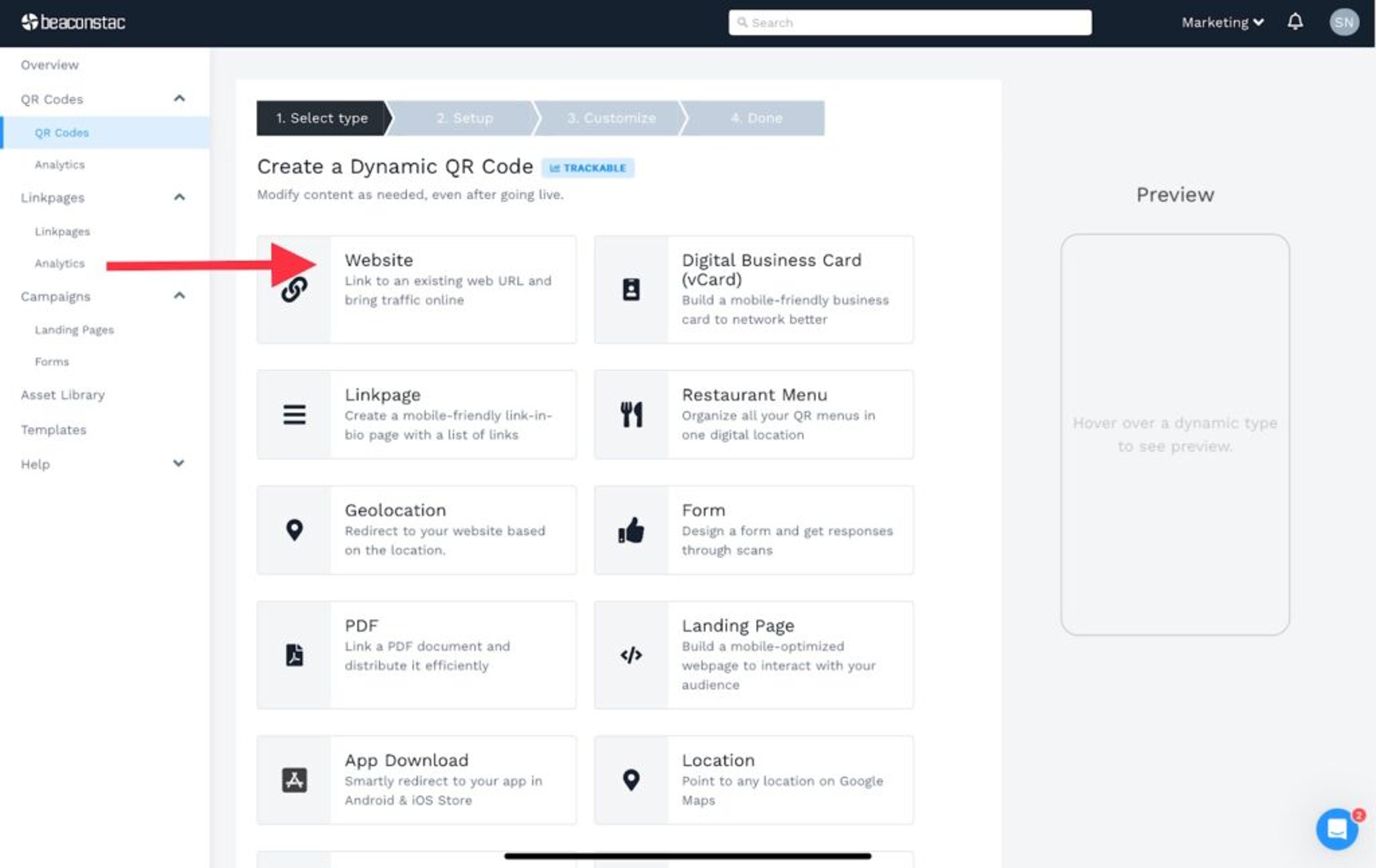 Choose "Website" as your campaign