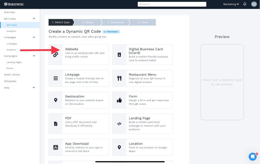 Choose "Website" as your campaign