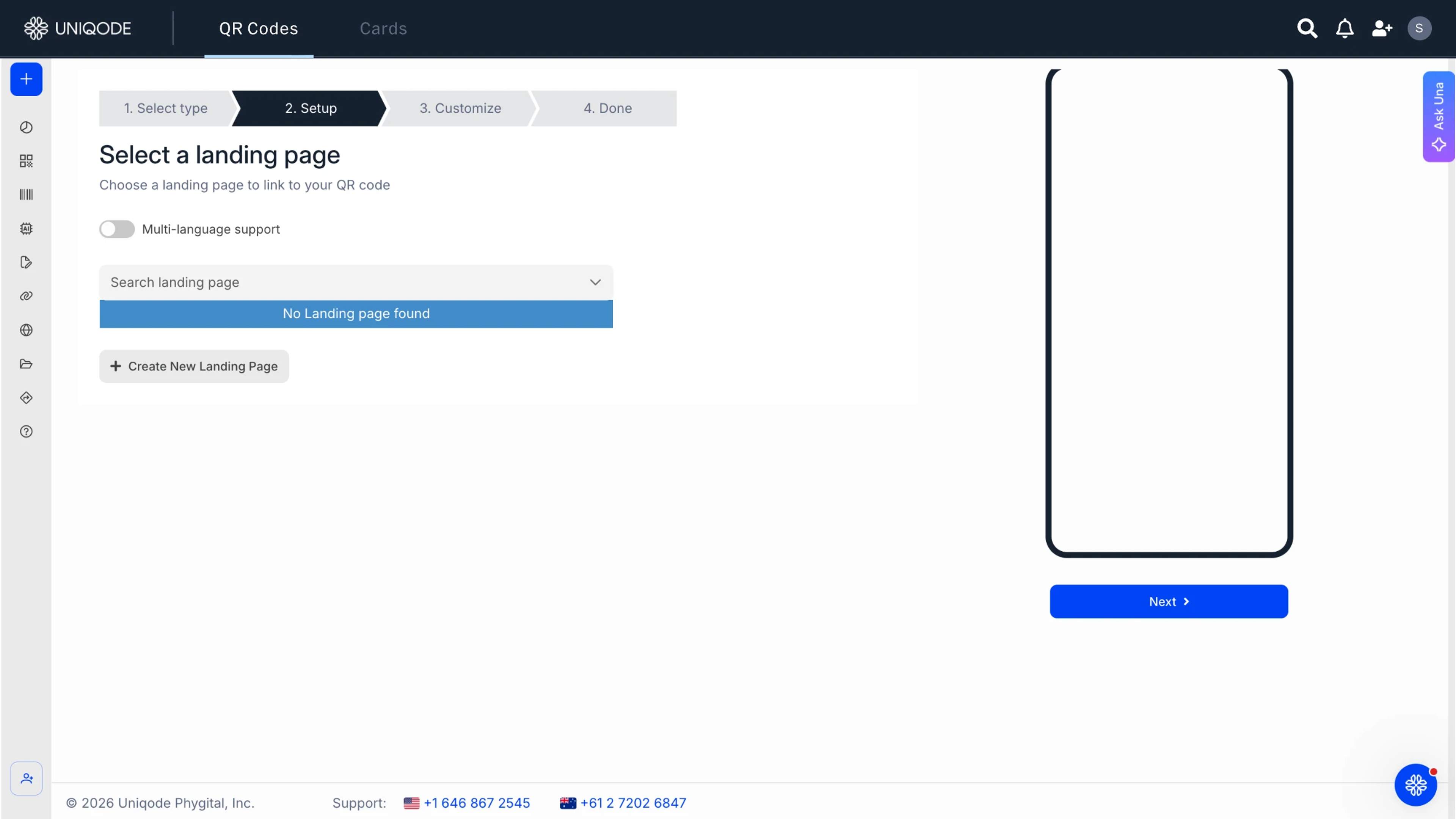 Choose or create a new landing page
