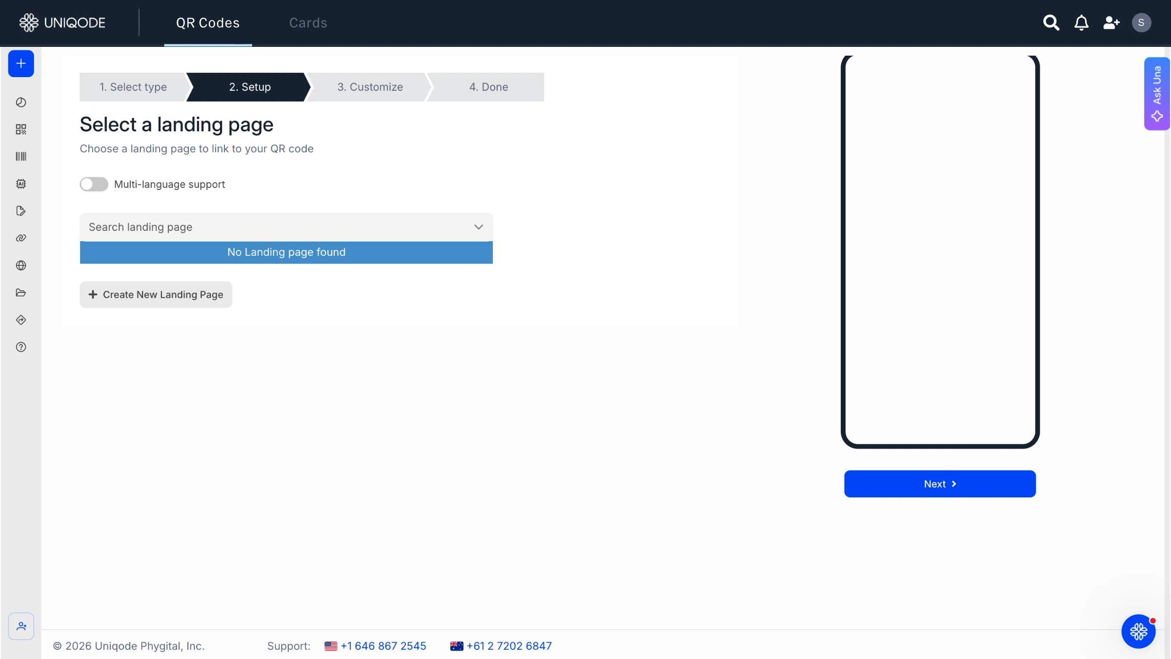Choose or create a new landing page