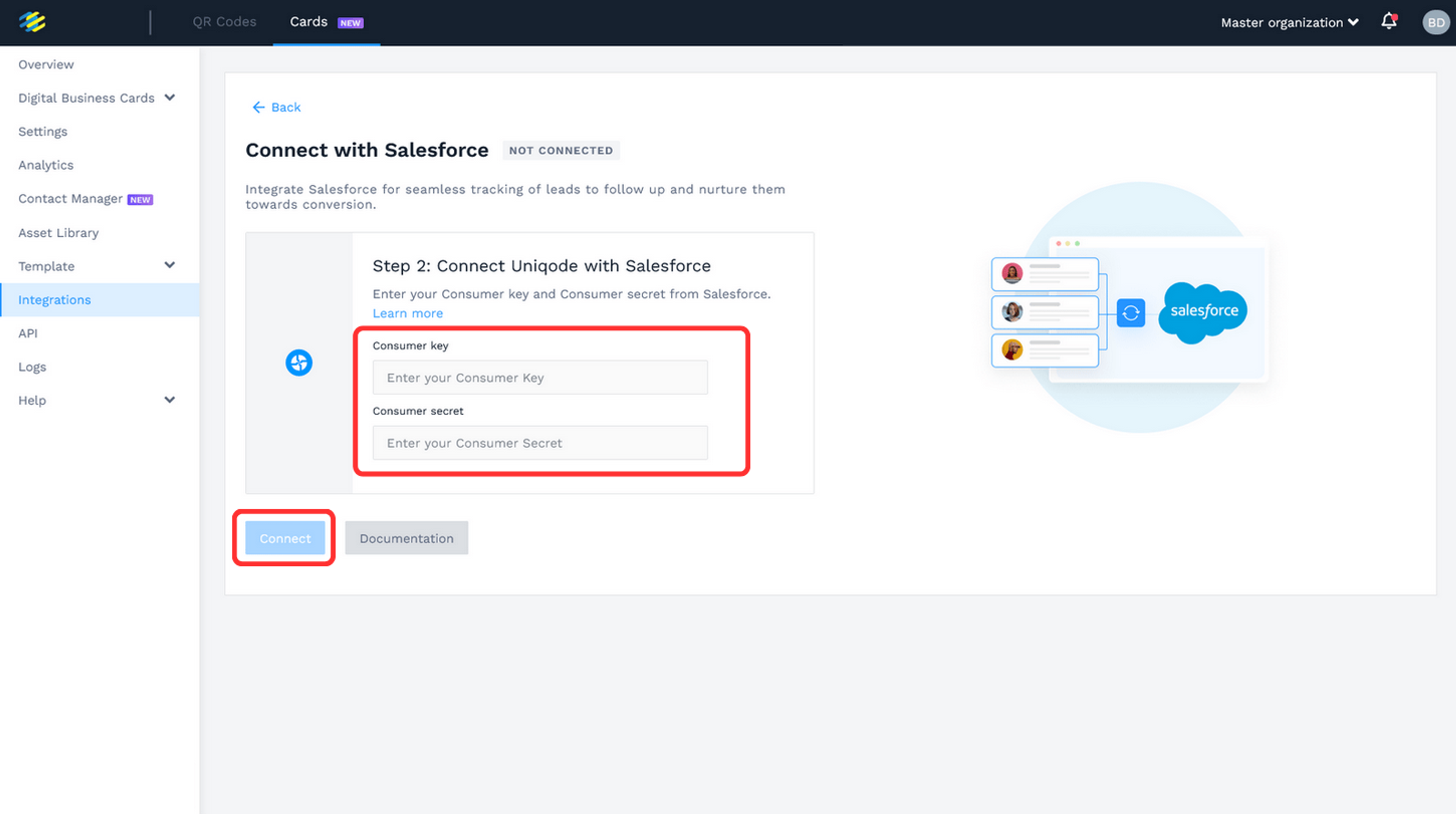 Paste the Consumer Key and Consumer Secret you copied from Salesforce