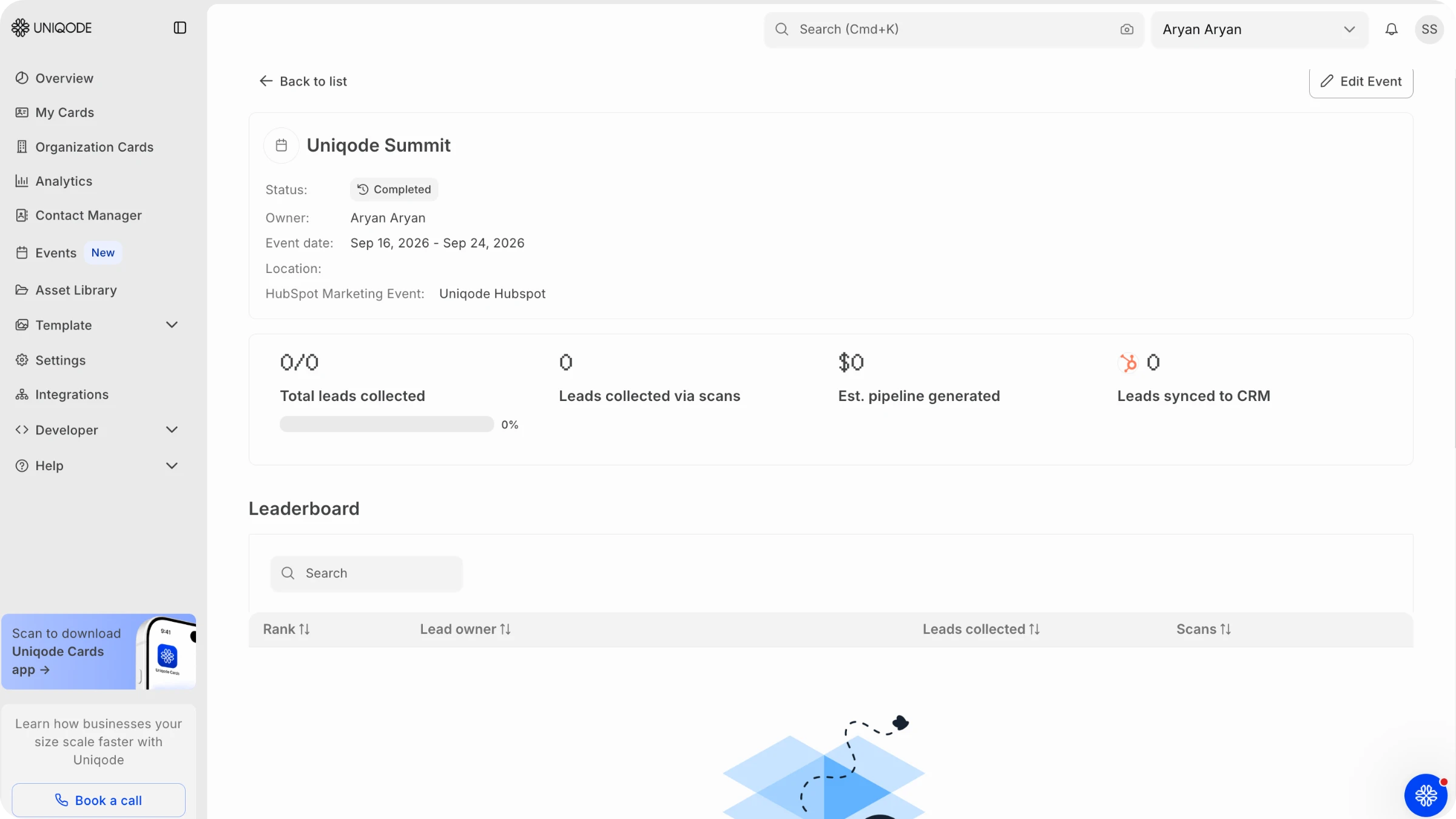 Uniqode event lead capture dashboard