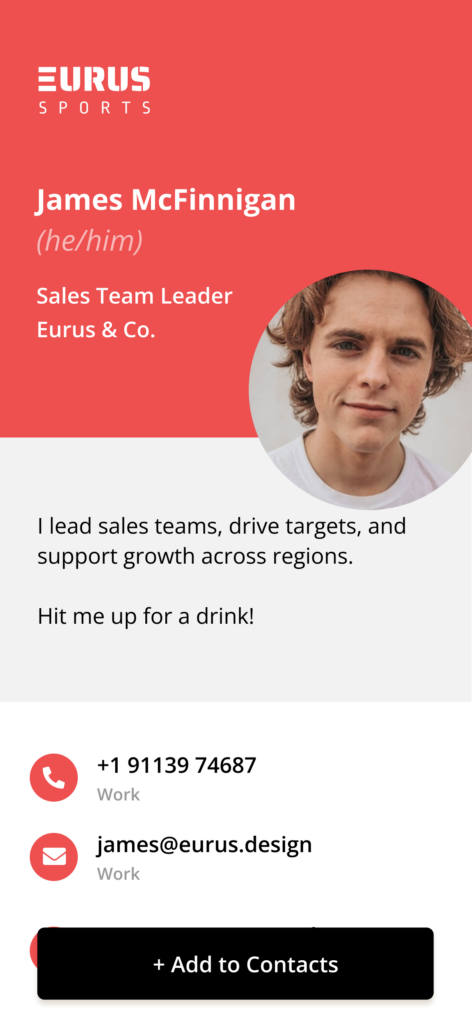 Template for sales digital business card