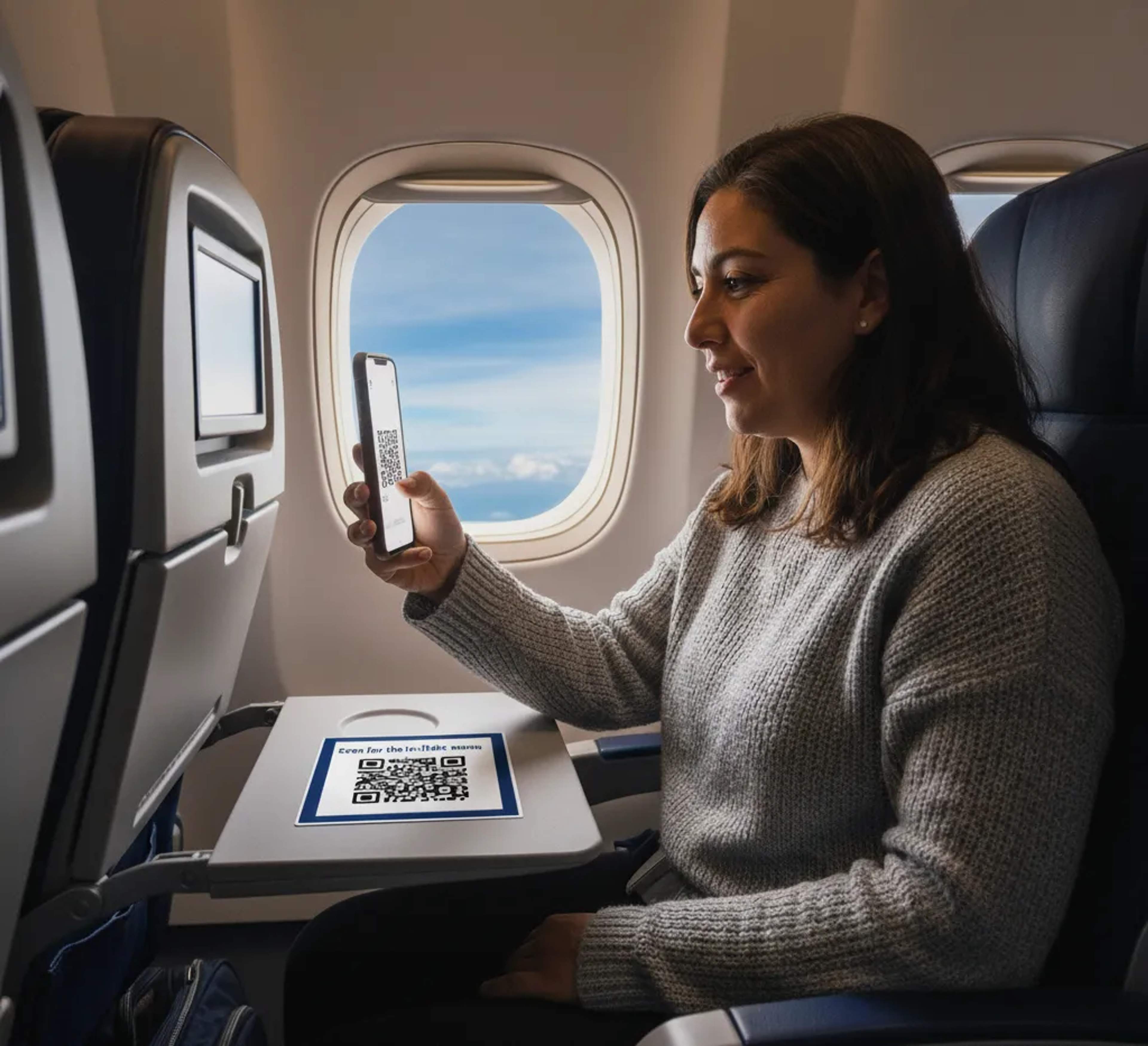 QR codes on in-flight tray tables