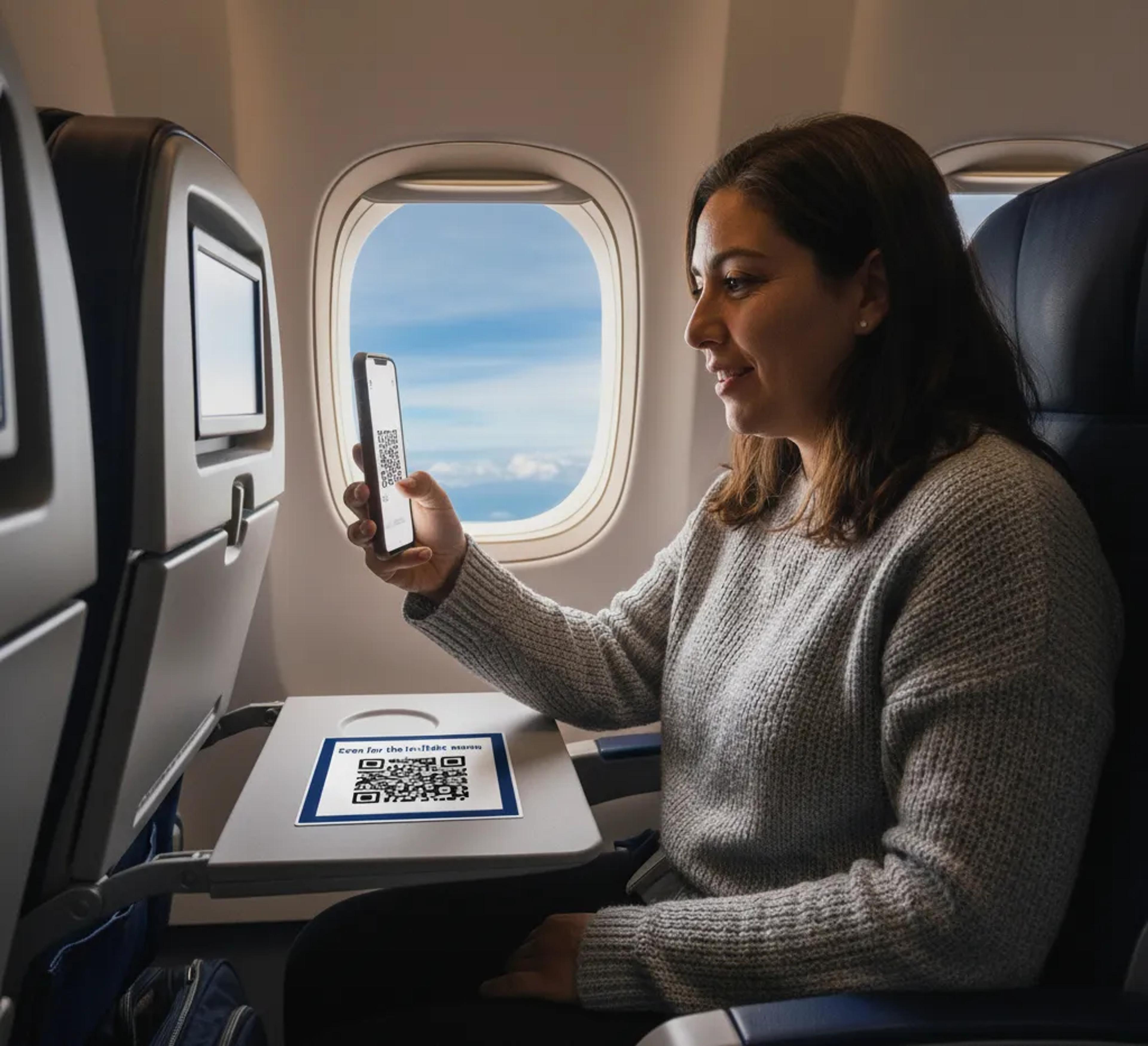 QR codes on in-flight tray tables