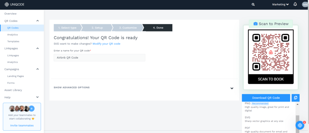 Save, download, and share your QR Code