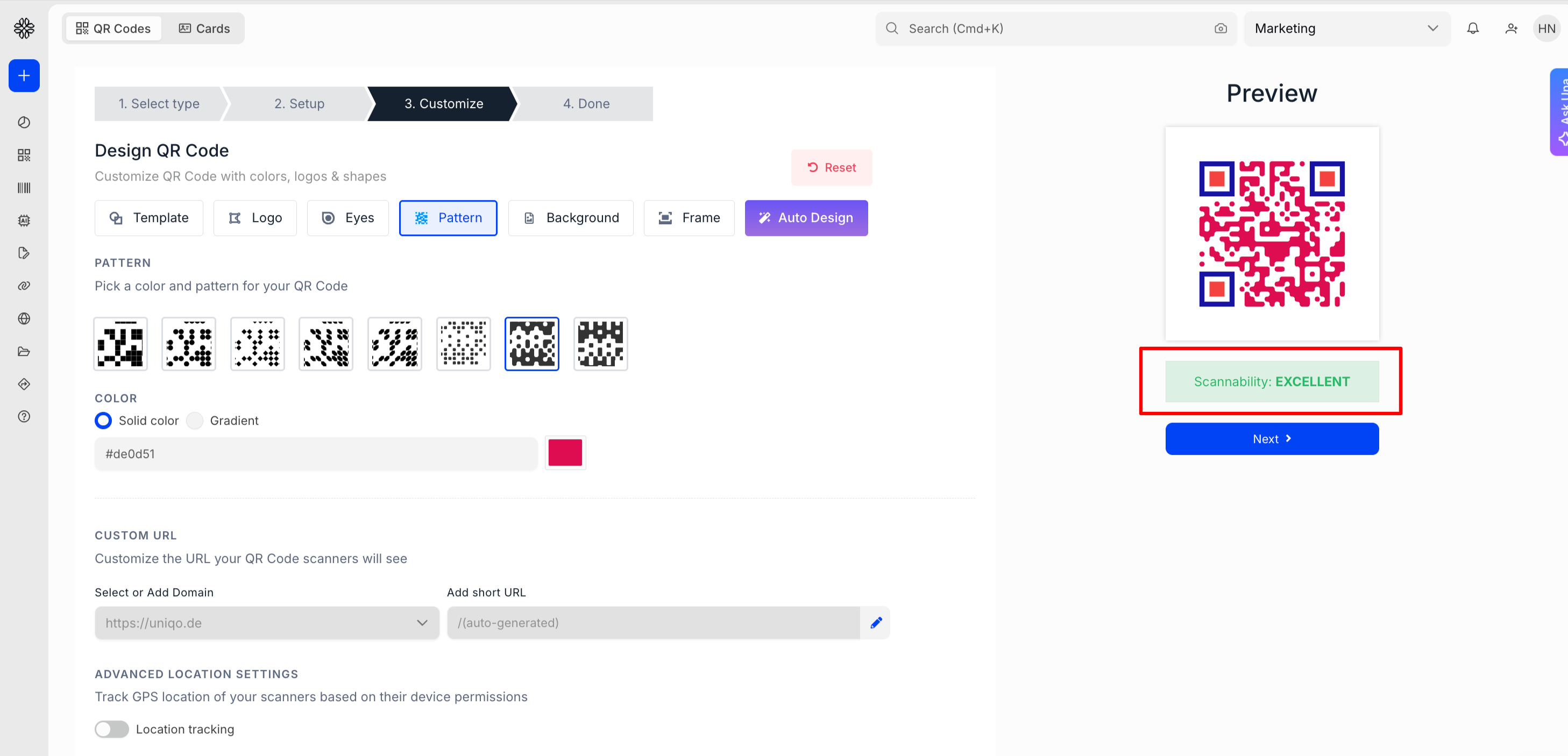 Uniqode scannability score on dashboard