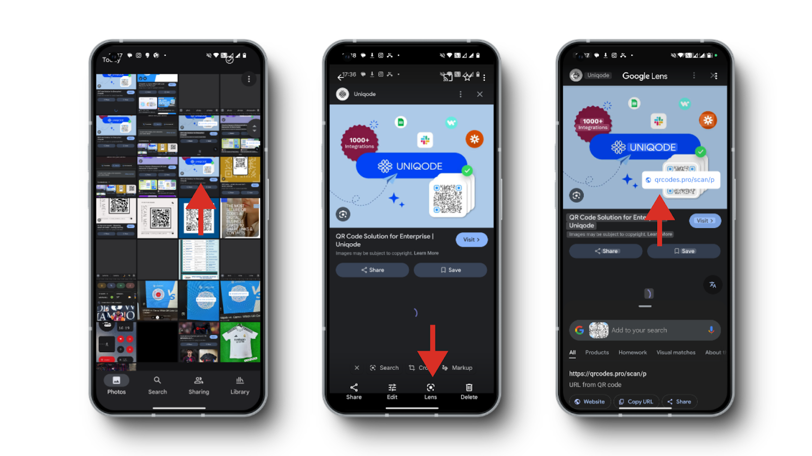 Steps to showcase how to scan qr codes using Google Photos
