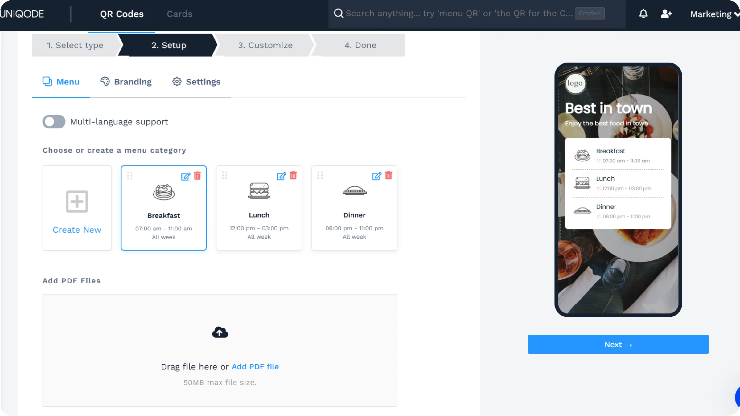 Add the menu