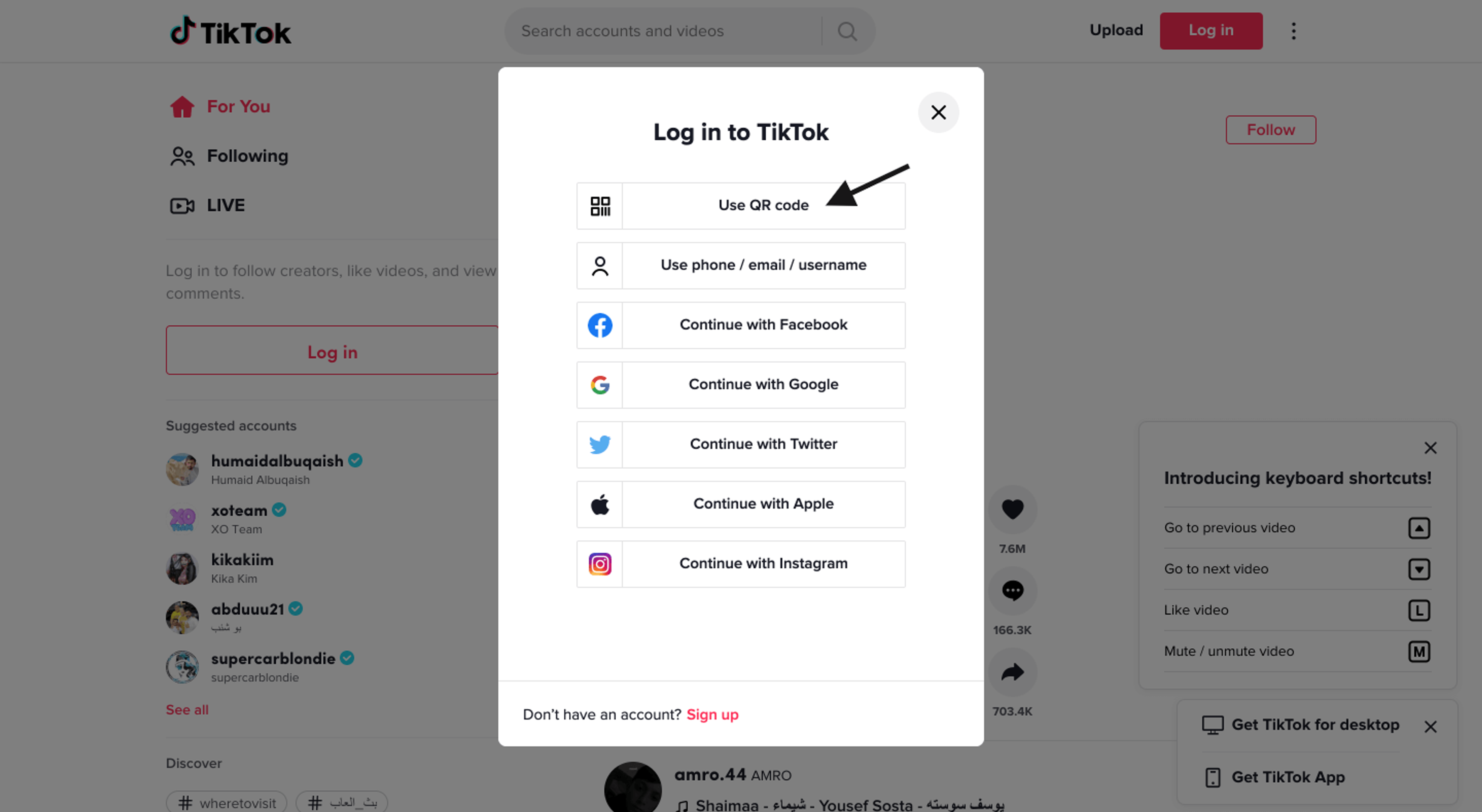 Log in to TikTok using a QR Code