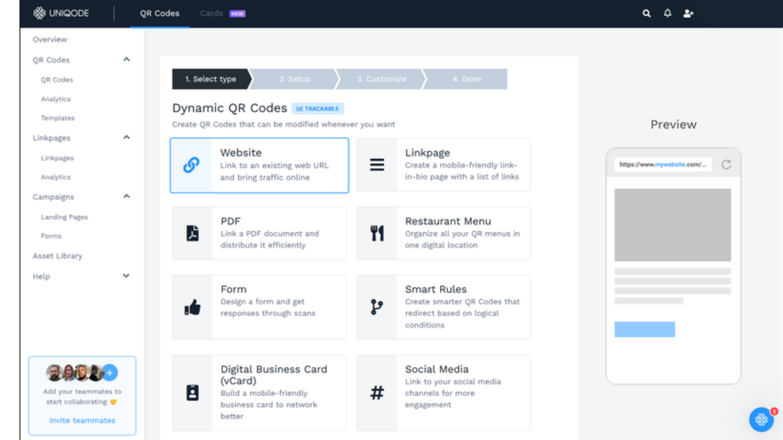 Step 2: Select the QR Code type