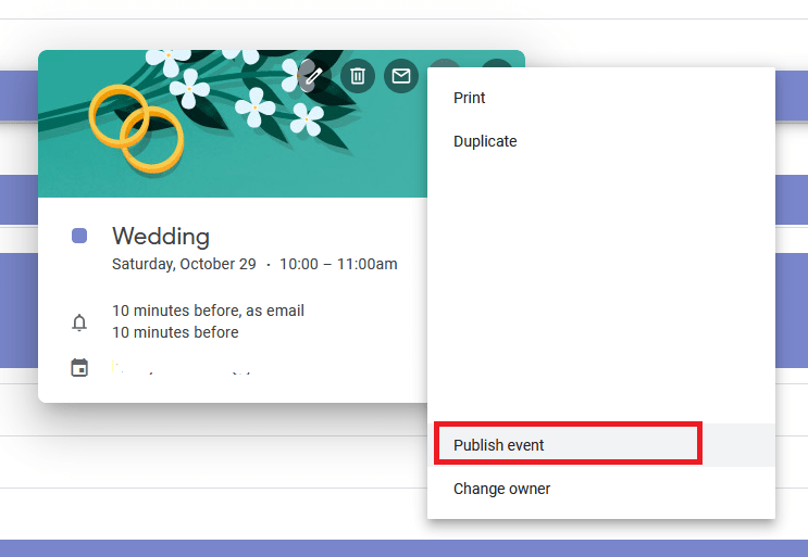 Publish Google calendar event for wedding RSVP