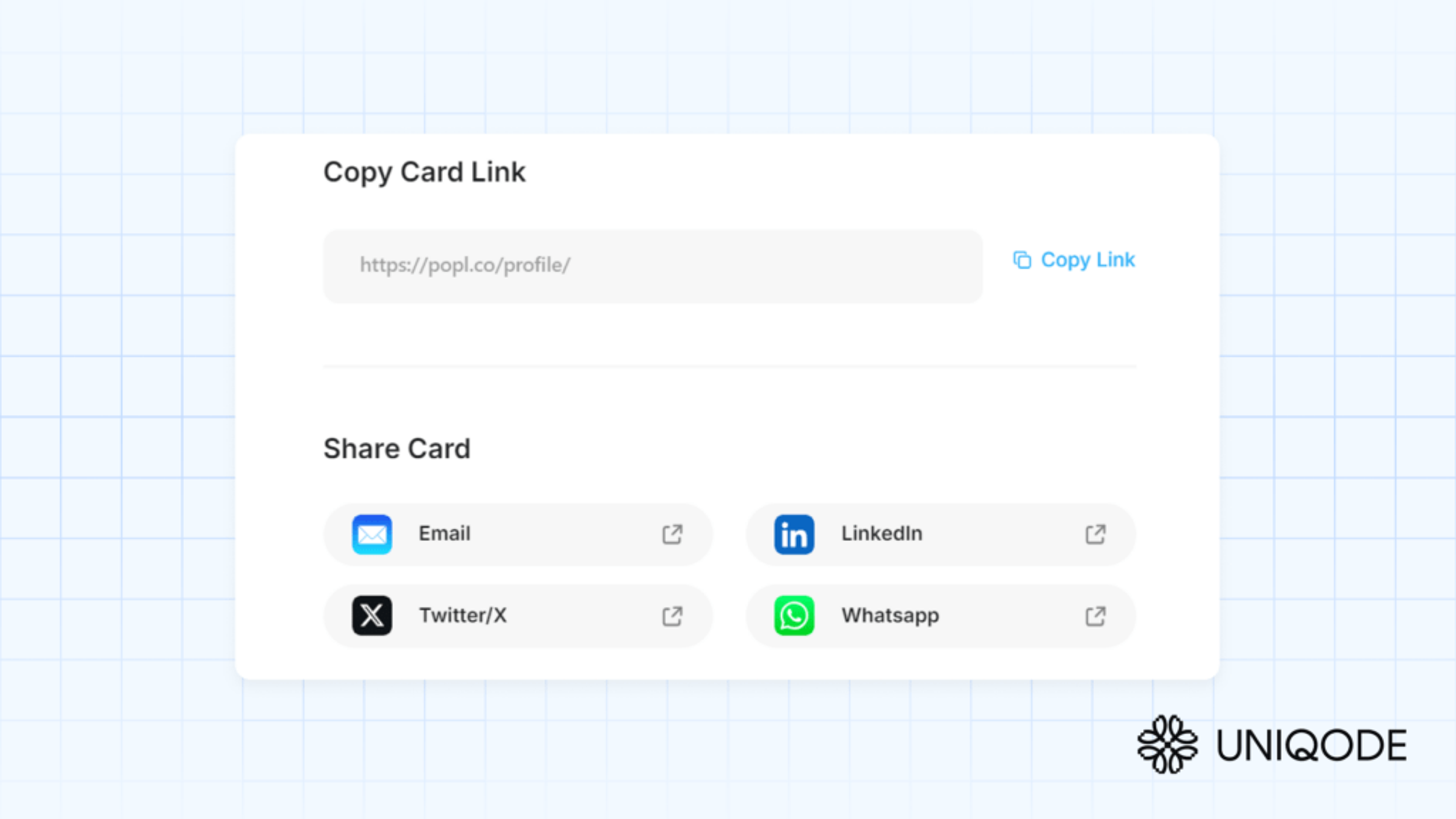 Share Popl digital business cards via multiple methods