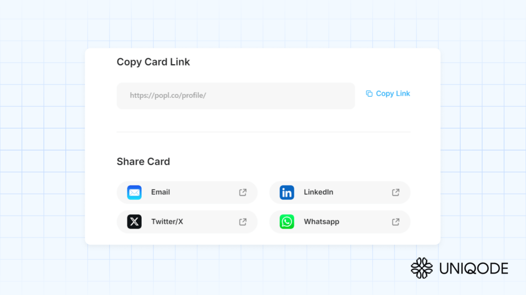 Share Popl digital business cards via multiple methods