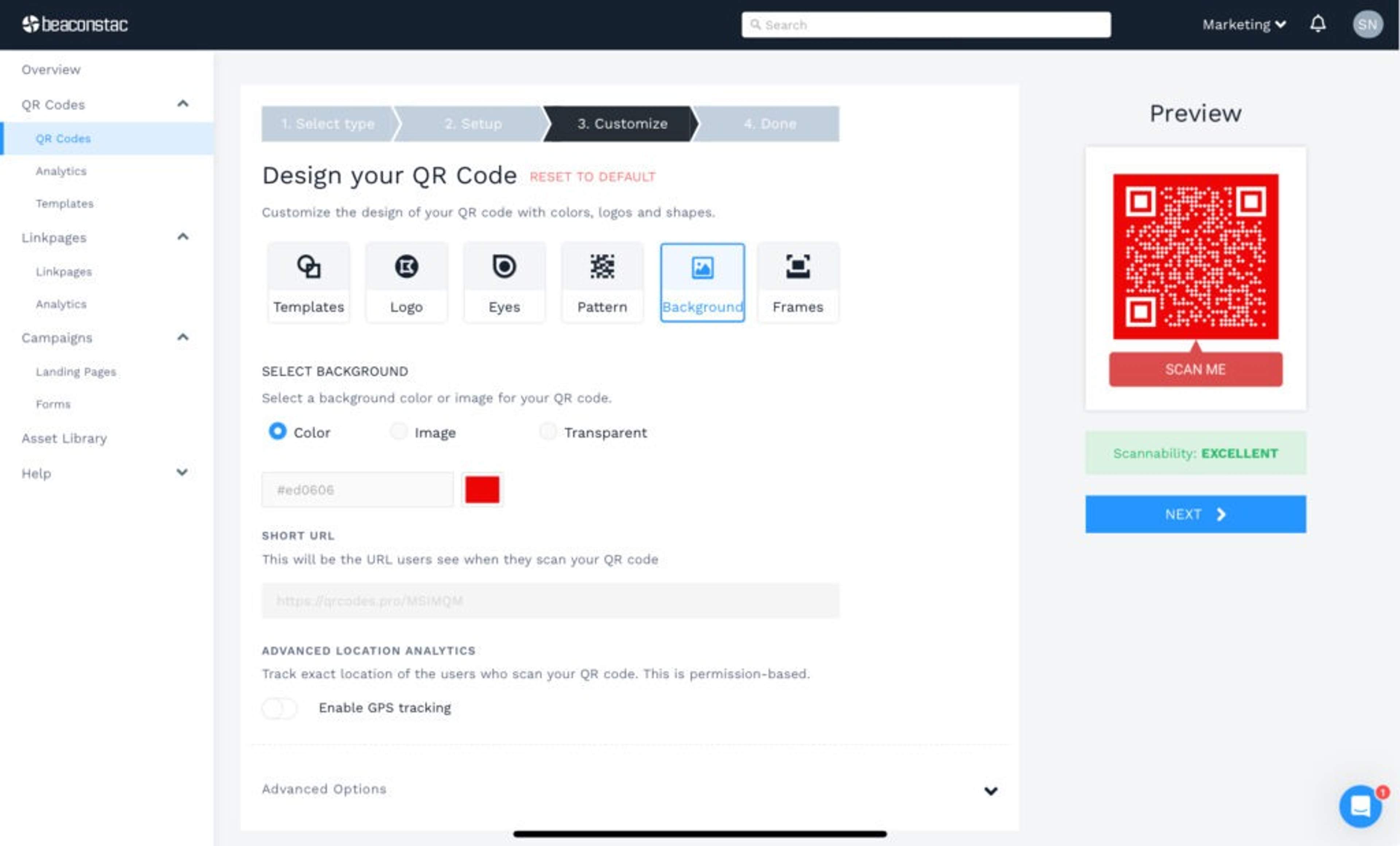 Choose a color background for a white qr code