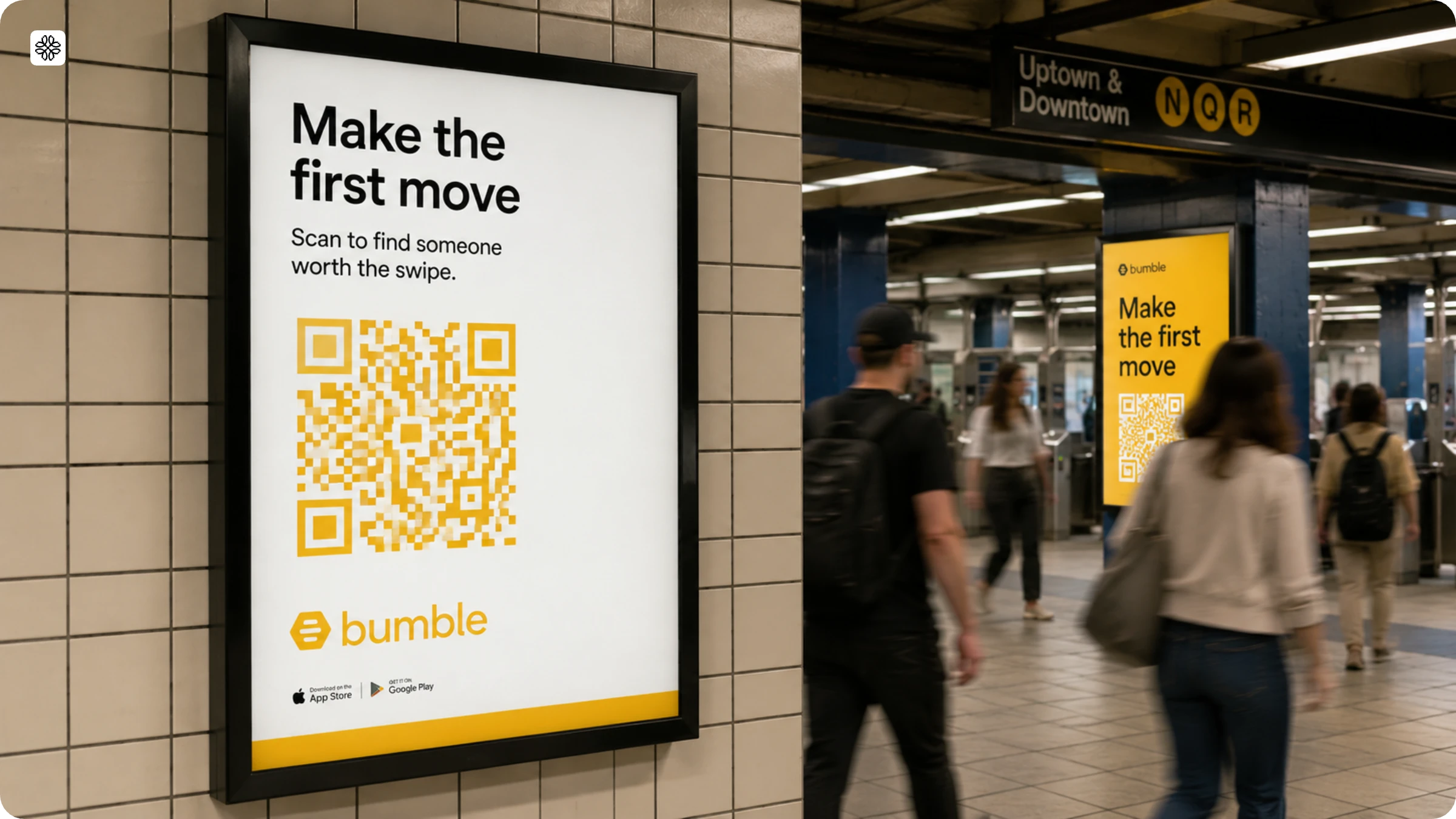 Bumble advertising with QR Code in color