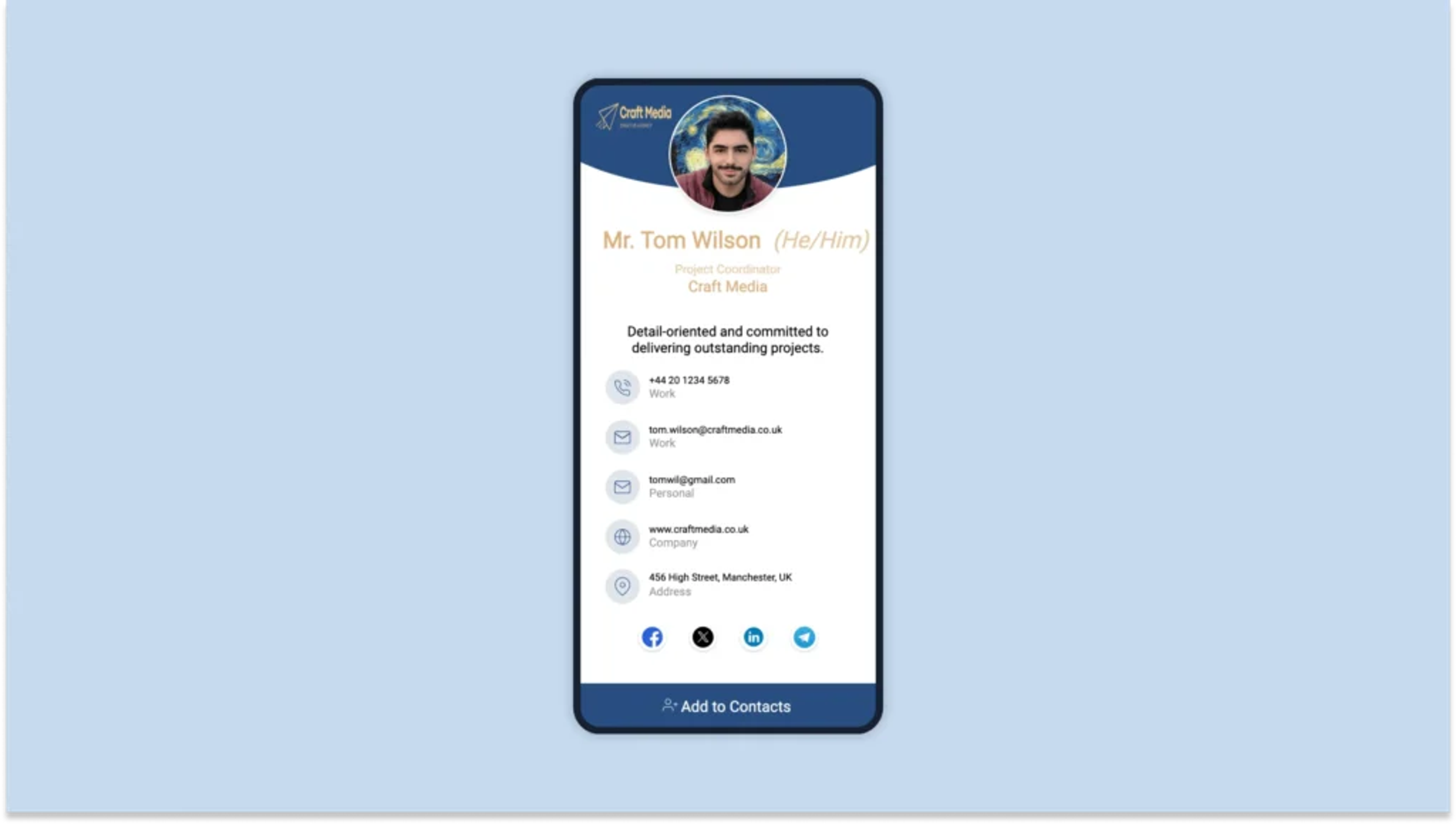 Digital business card with social media 