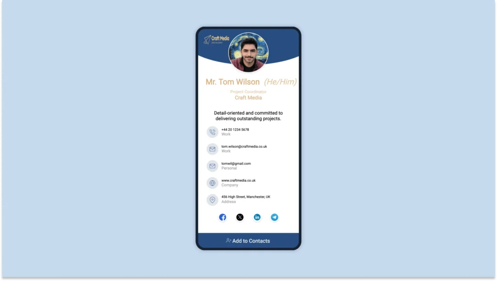 Digital business card with social media