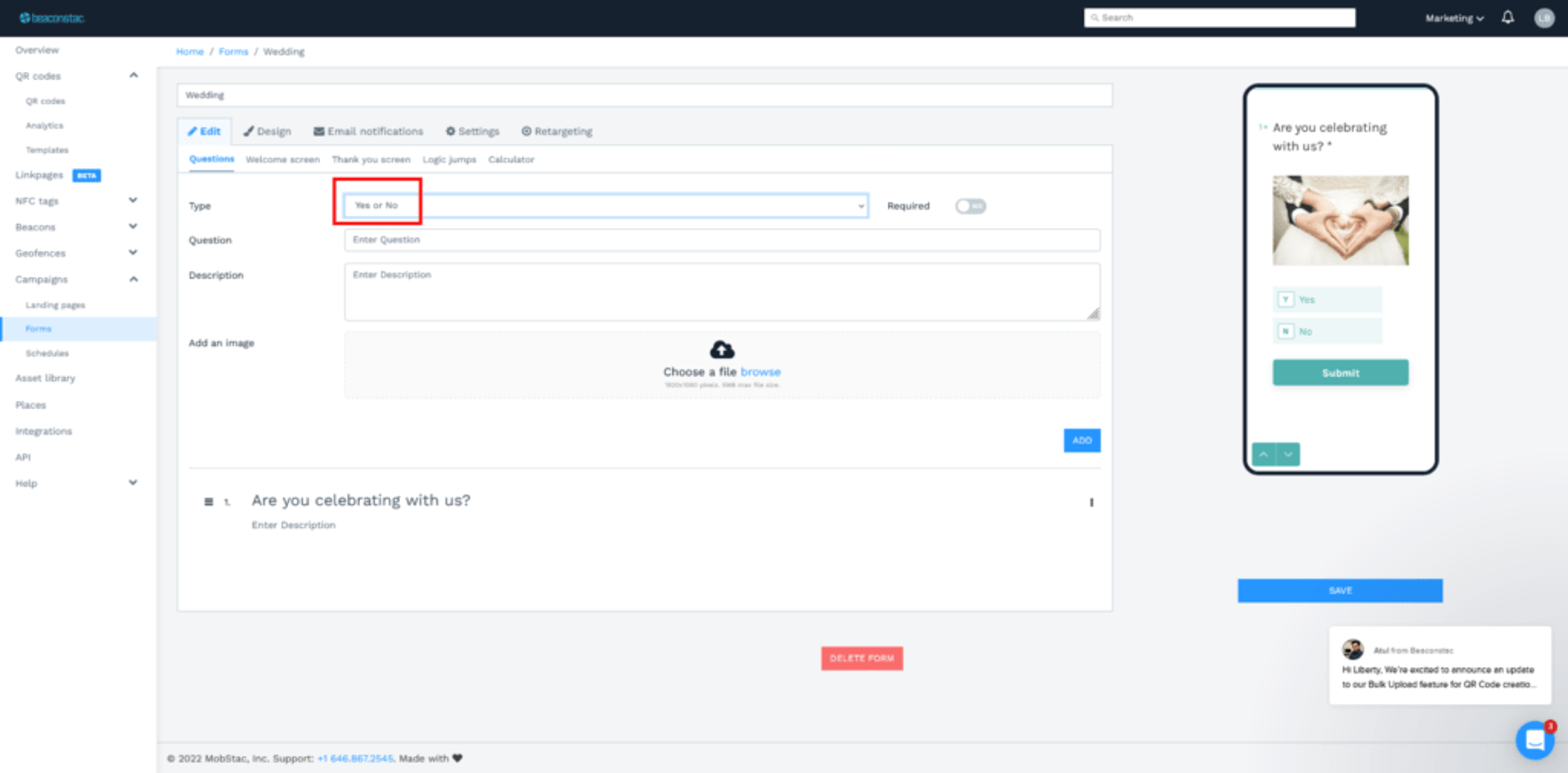 Preview form QR Code for wedding RSVP
