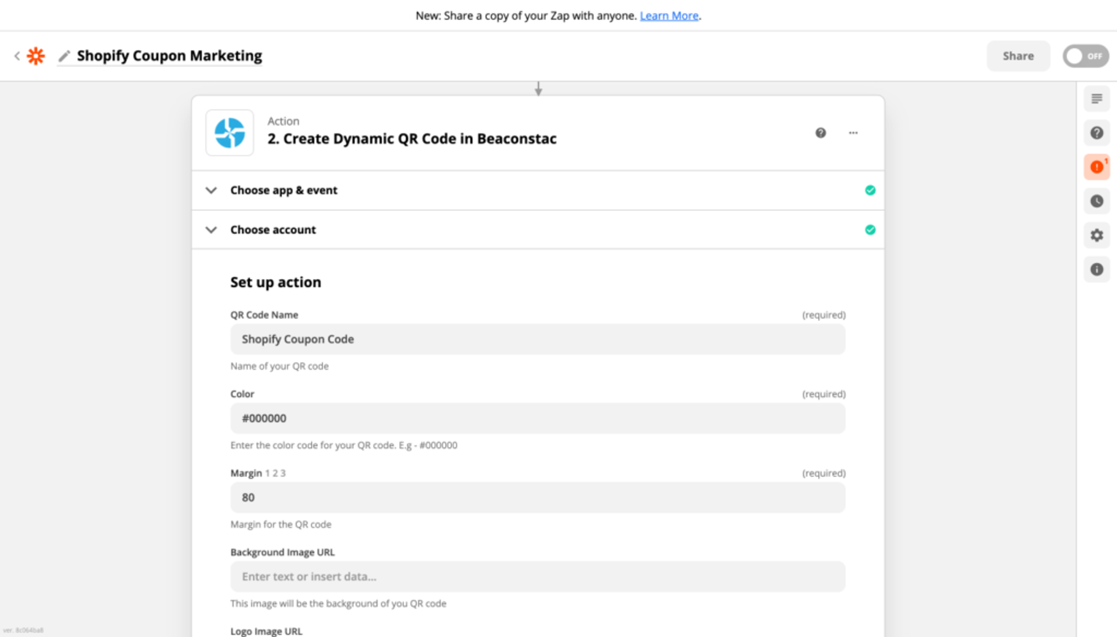 Select Zapier action
