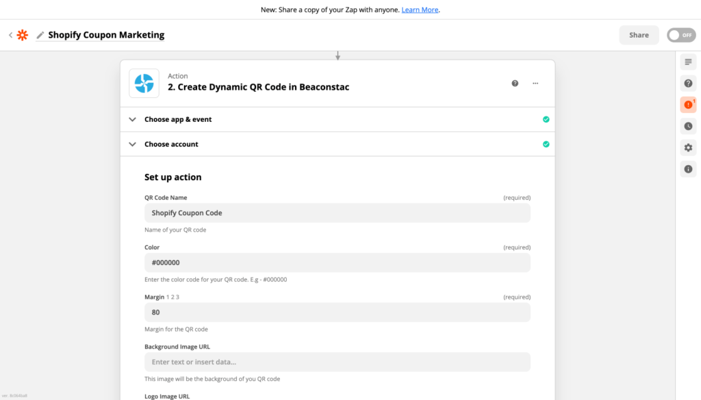 Select Zapier action