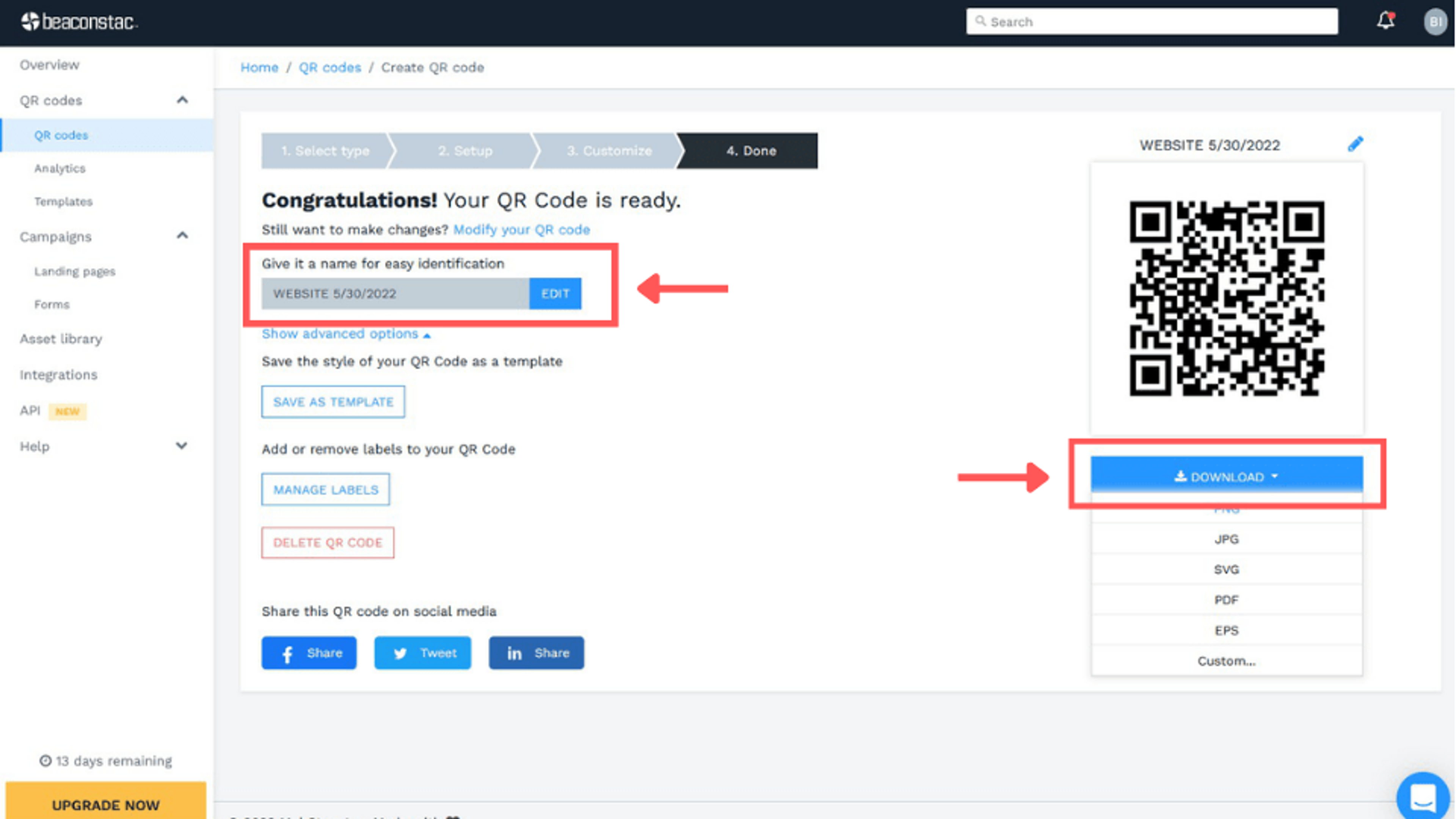 Testing, generating, and downloading your QR Code