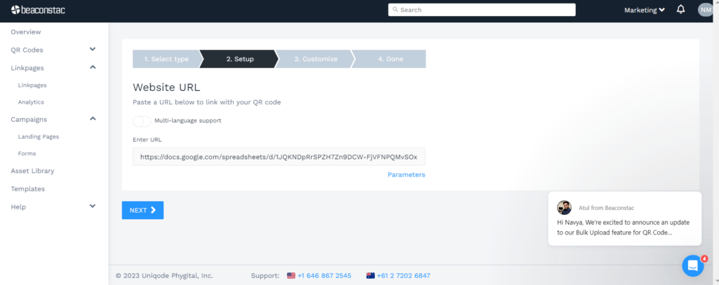 Paste the Google Sheets URL in the given field