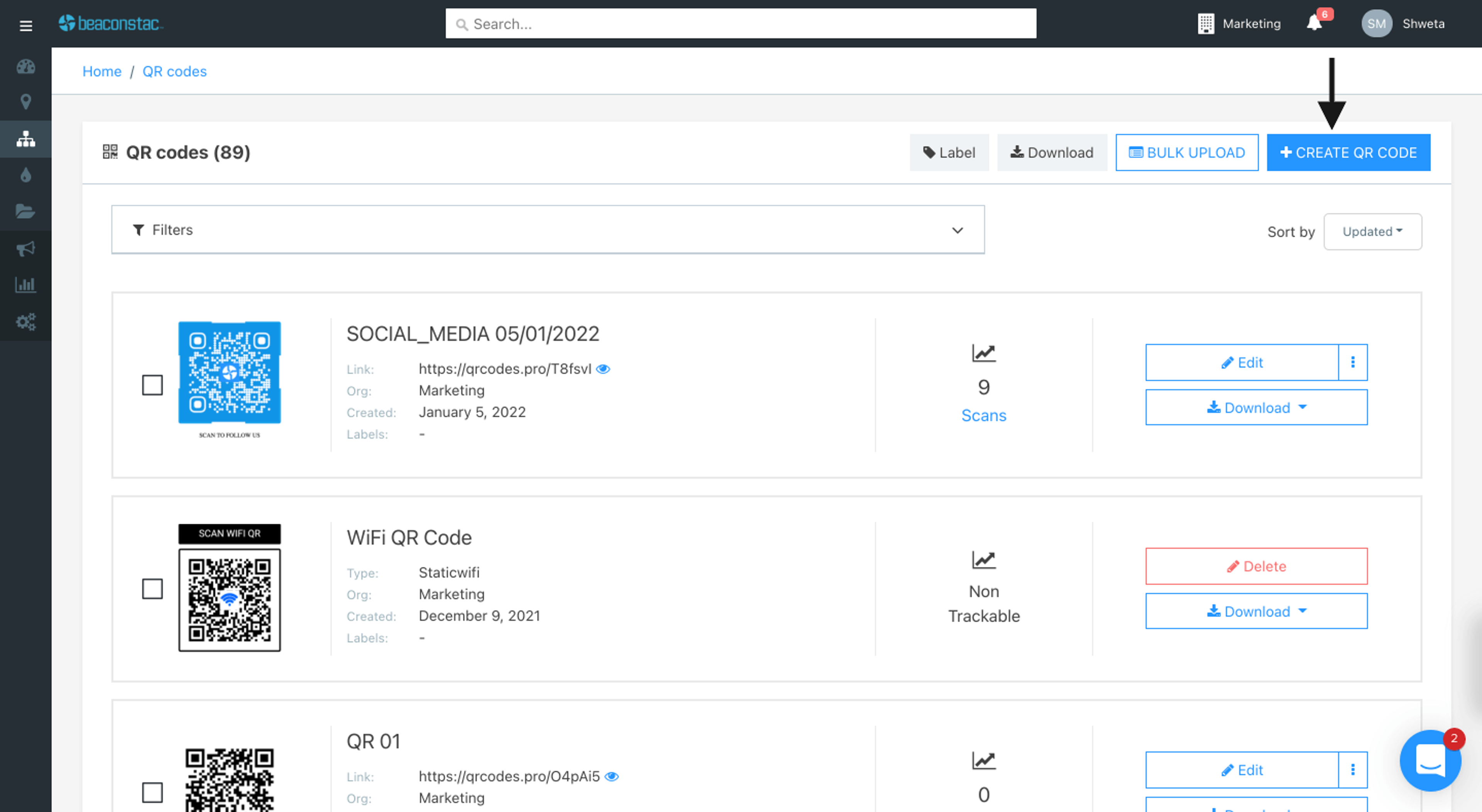 Click on ‘+Create QR Code’