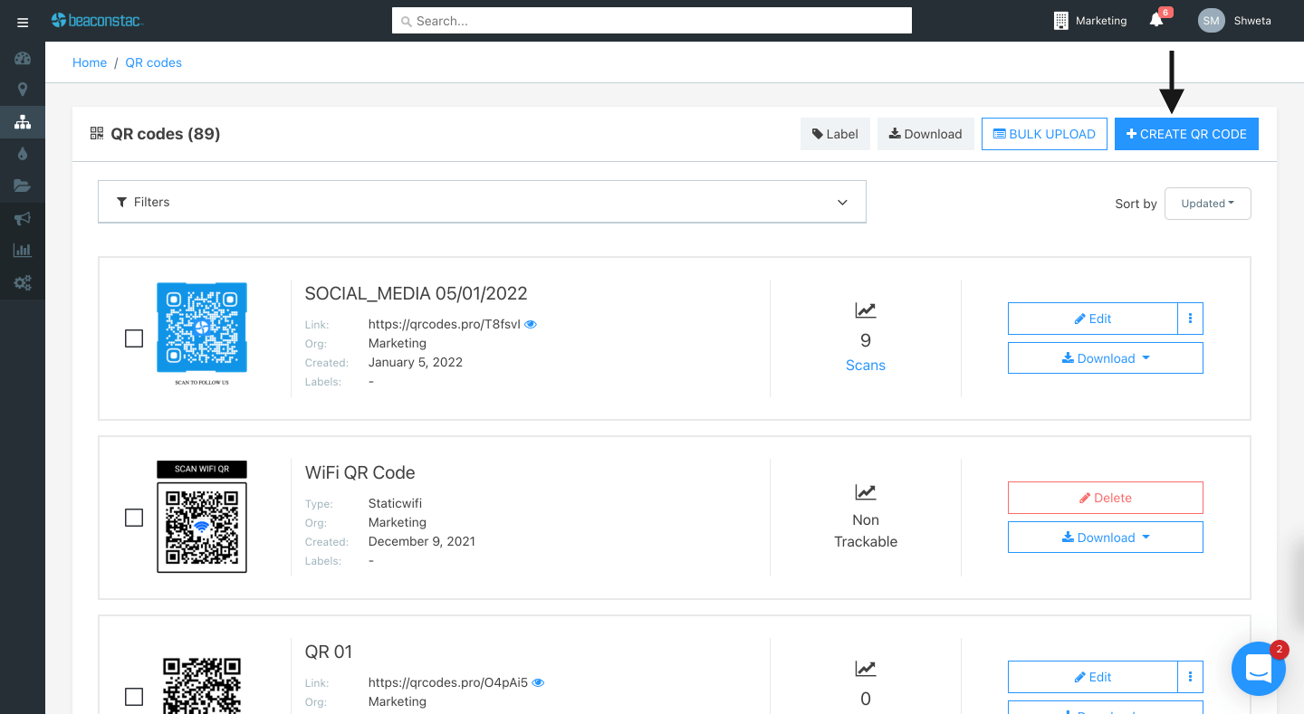 Click on ‘+Create QR Code’