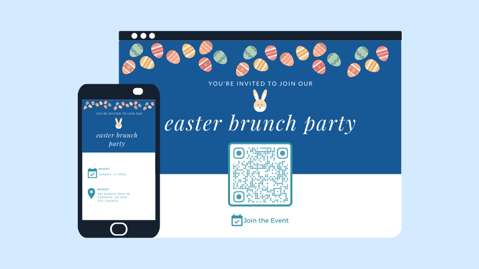 This email invites the recipient to an upcoming event and provides a QR Code to view the event details