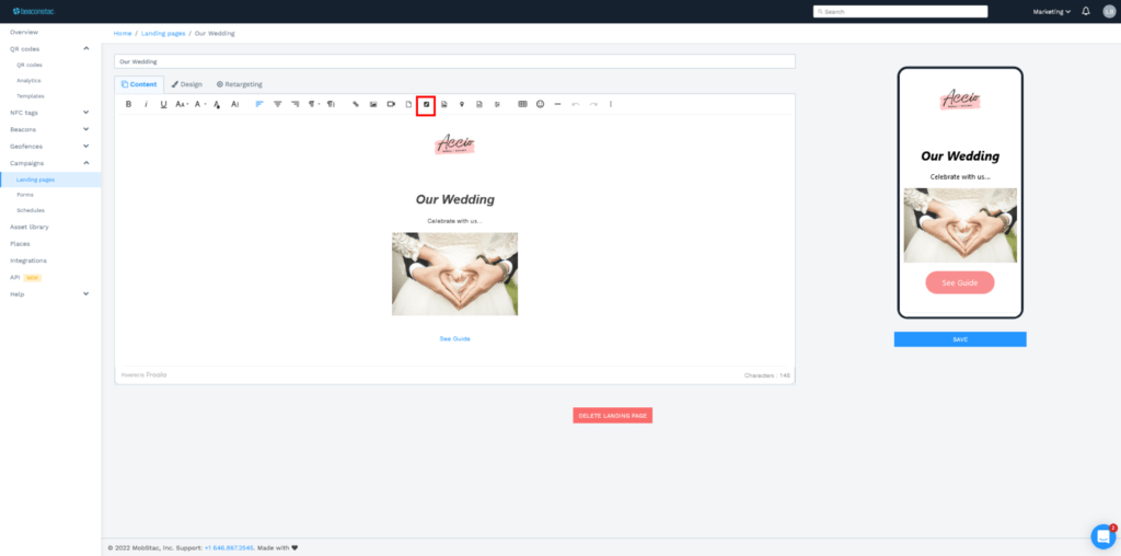 Add form to landing page QR Code for wedding RSVP
