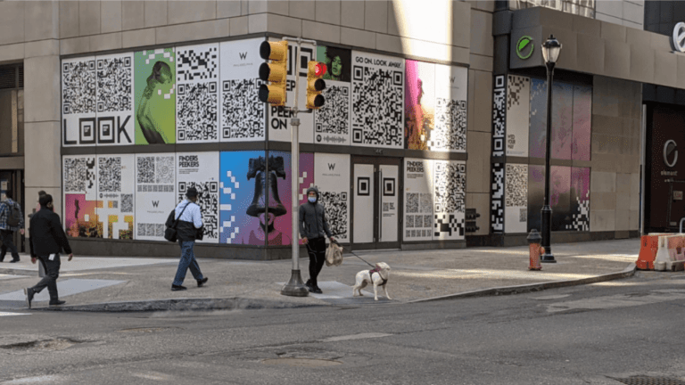 QR Codes outside a Philadelphia hotel construction site