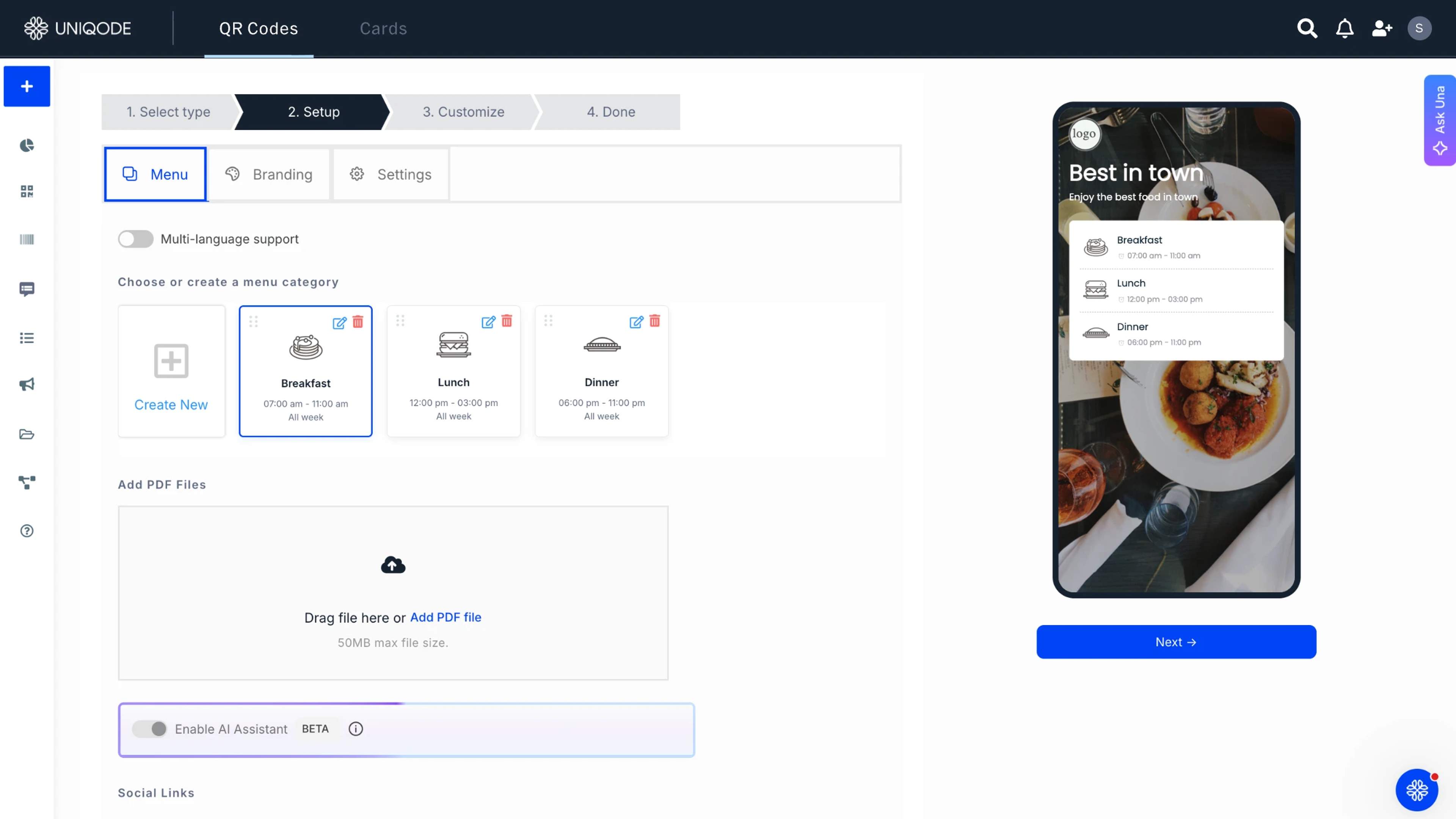 add the menu details