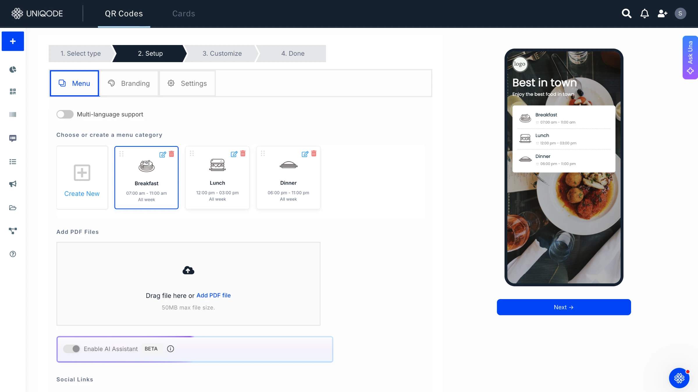 add the menu details
