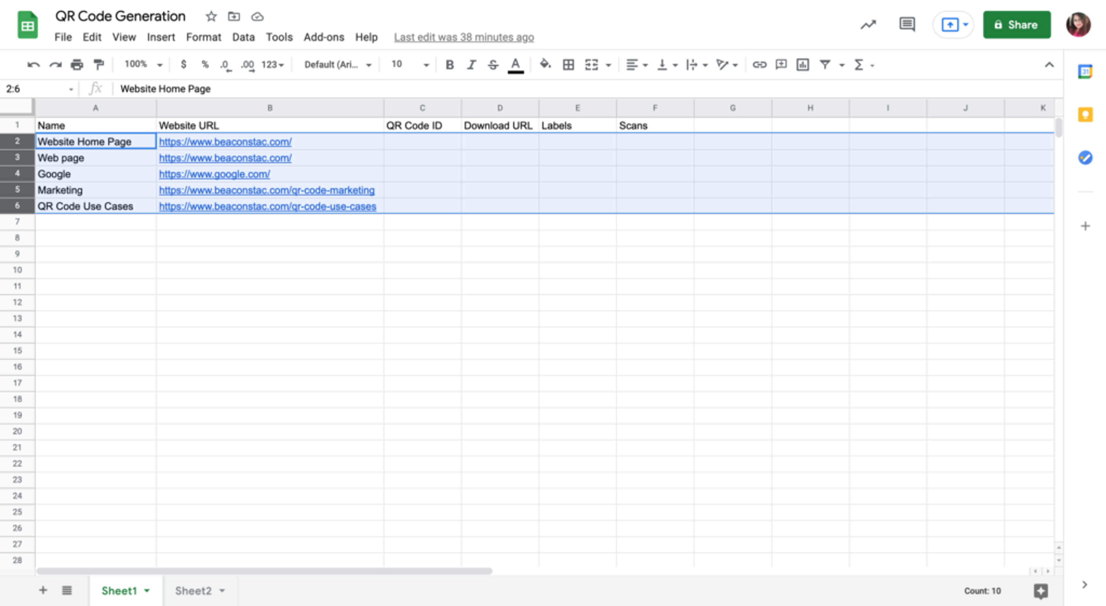 Select the row(s) in the spreadsheet