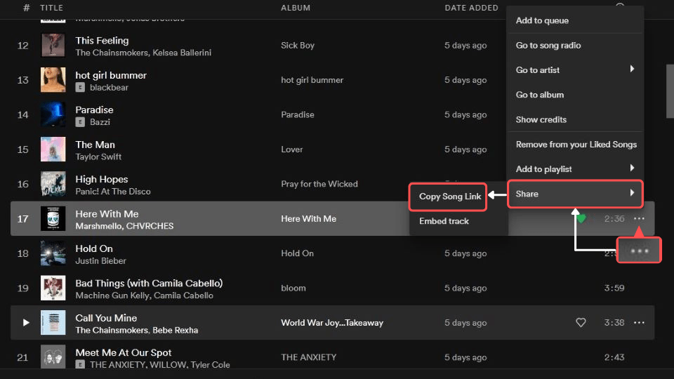 Copying the Spotify content link to be pasted on Uniqode