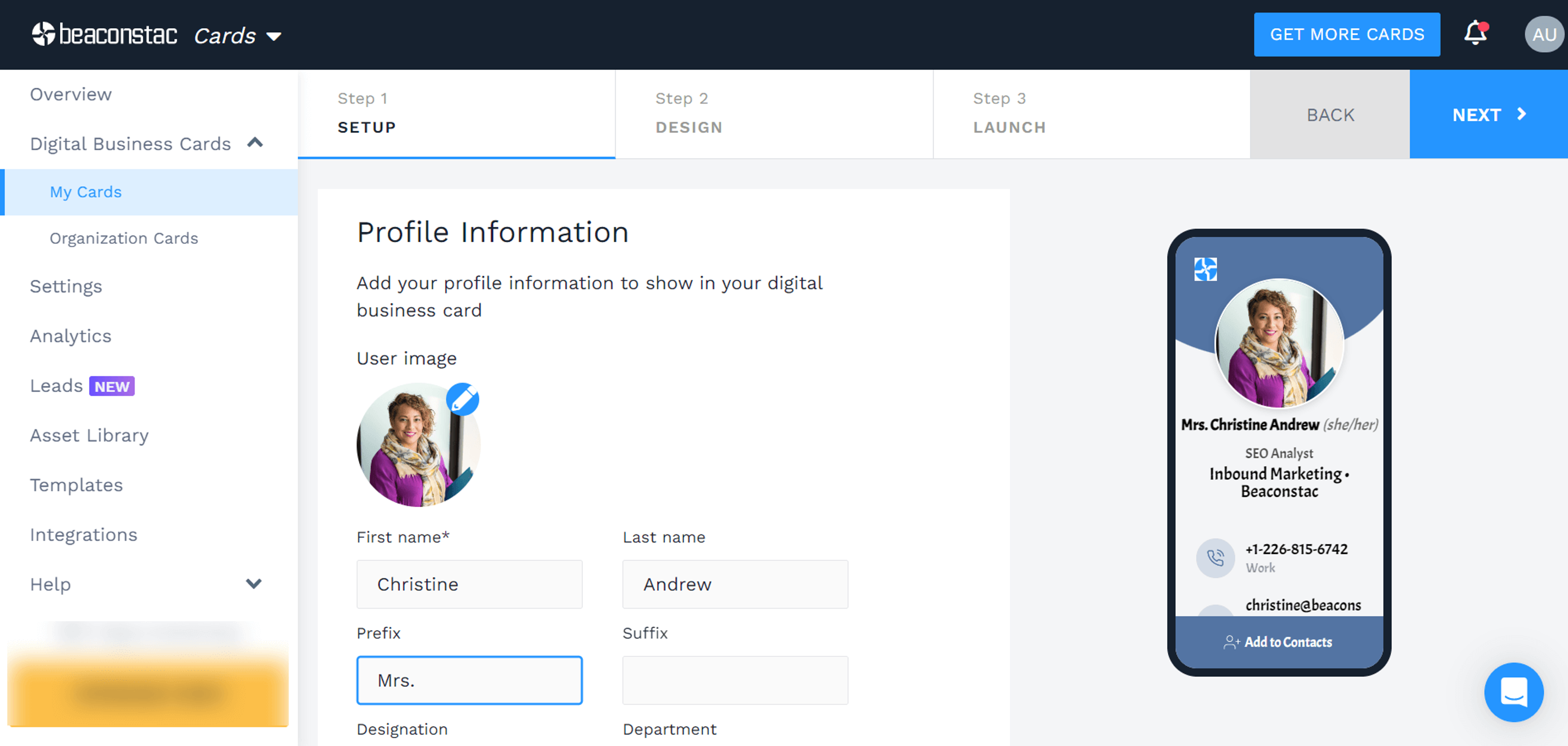 Update profile information of your digital business card